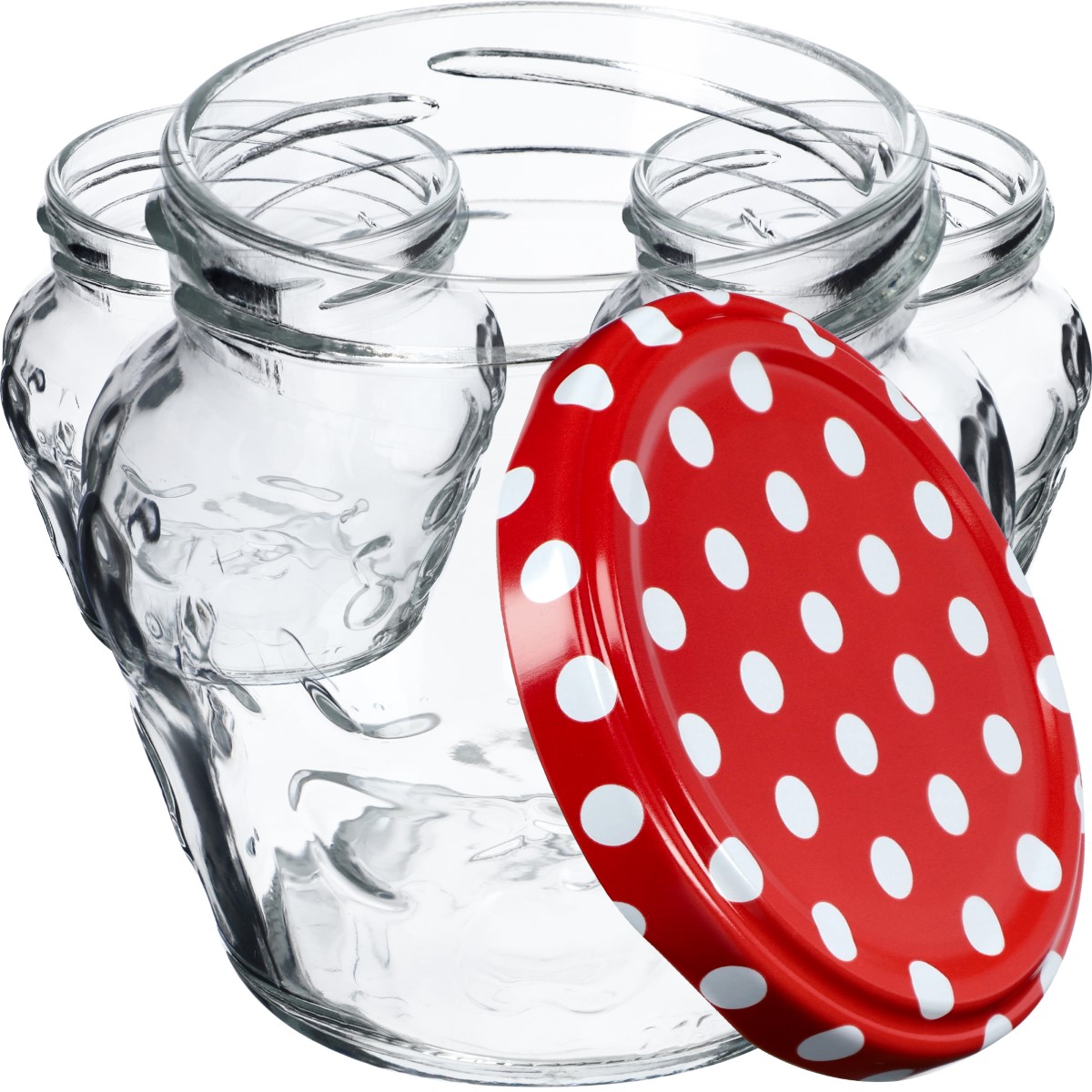 Słoiki Kemi 200ml 50szt 66mm + wieczka "Czerwony Groszek"