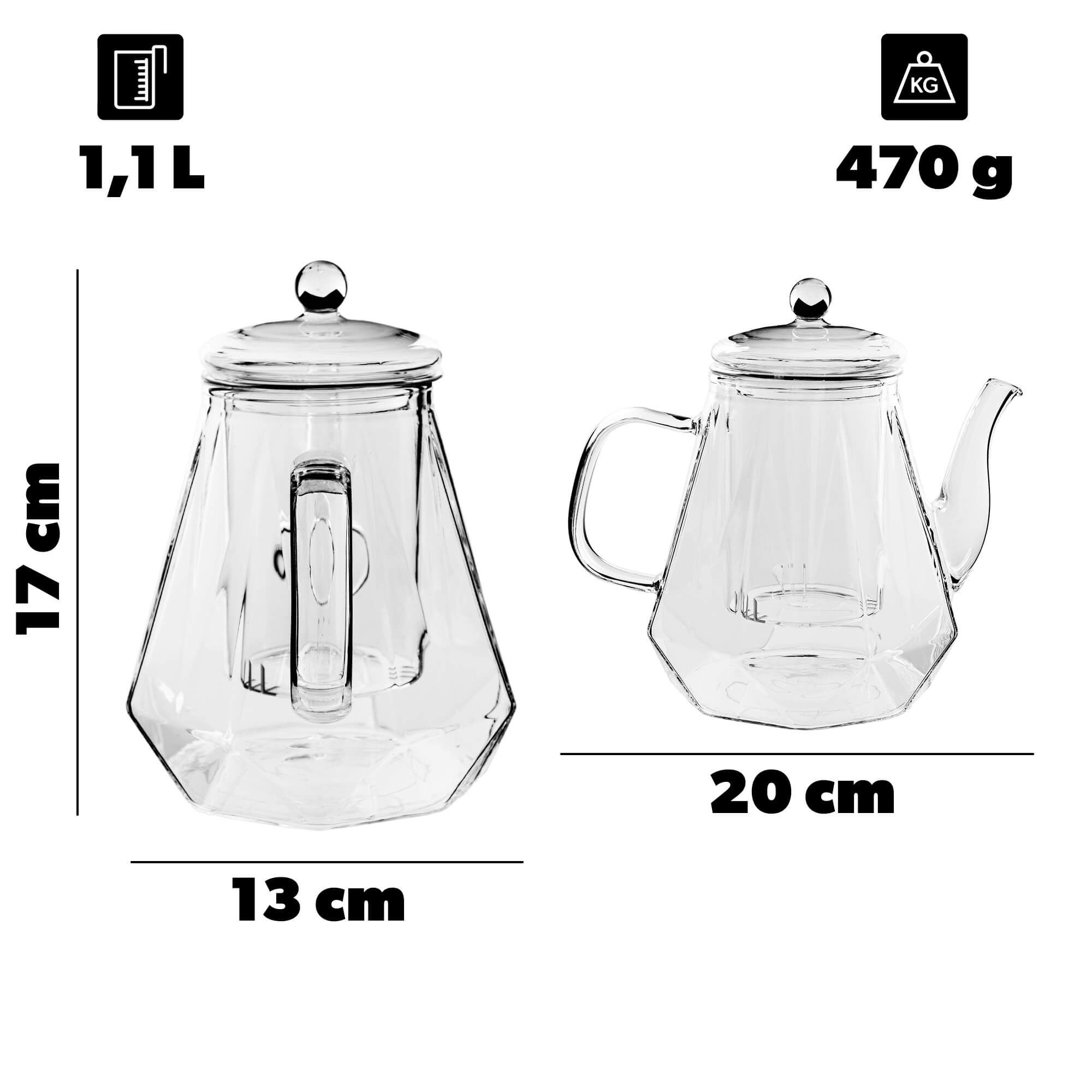 Dzbanek z zaparzaczem Lyss na herbatę 1.1L z 4 szklankami
