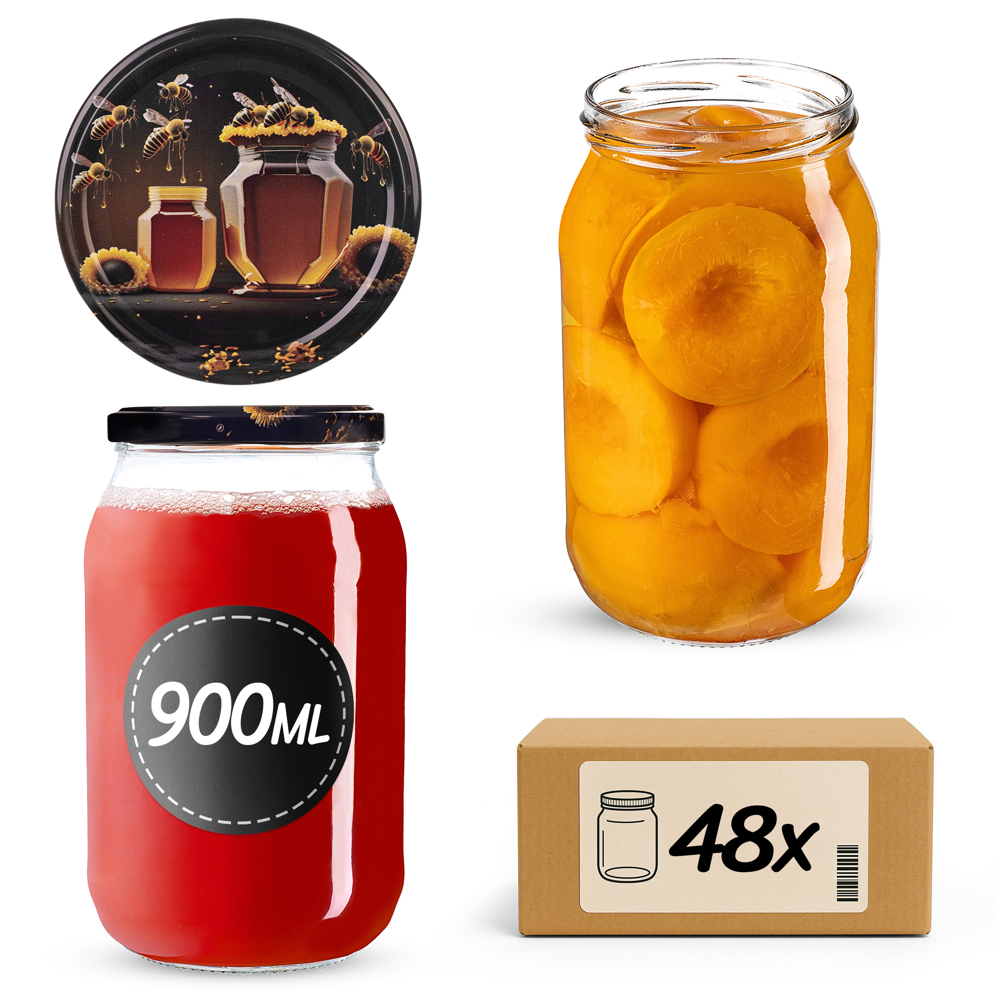 Słoiki na przetwory Simo 900ml 48szt 82mm + wieczka "Czarny miód"