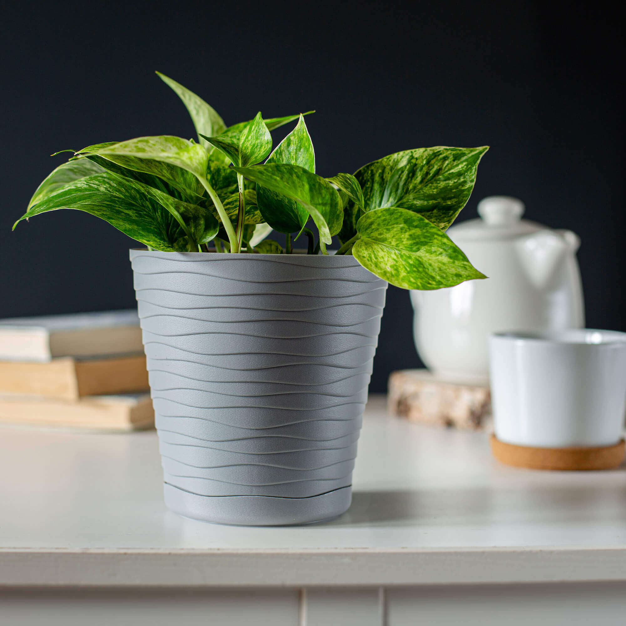 Doniczka z podstawką Greve 17 cm, szara