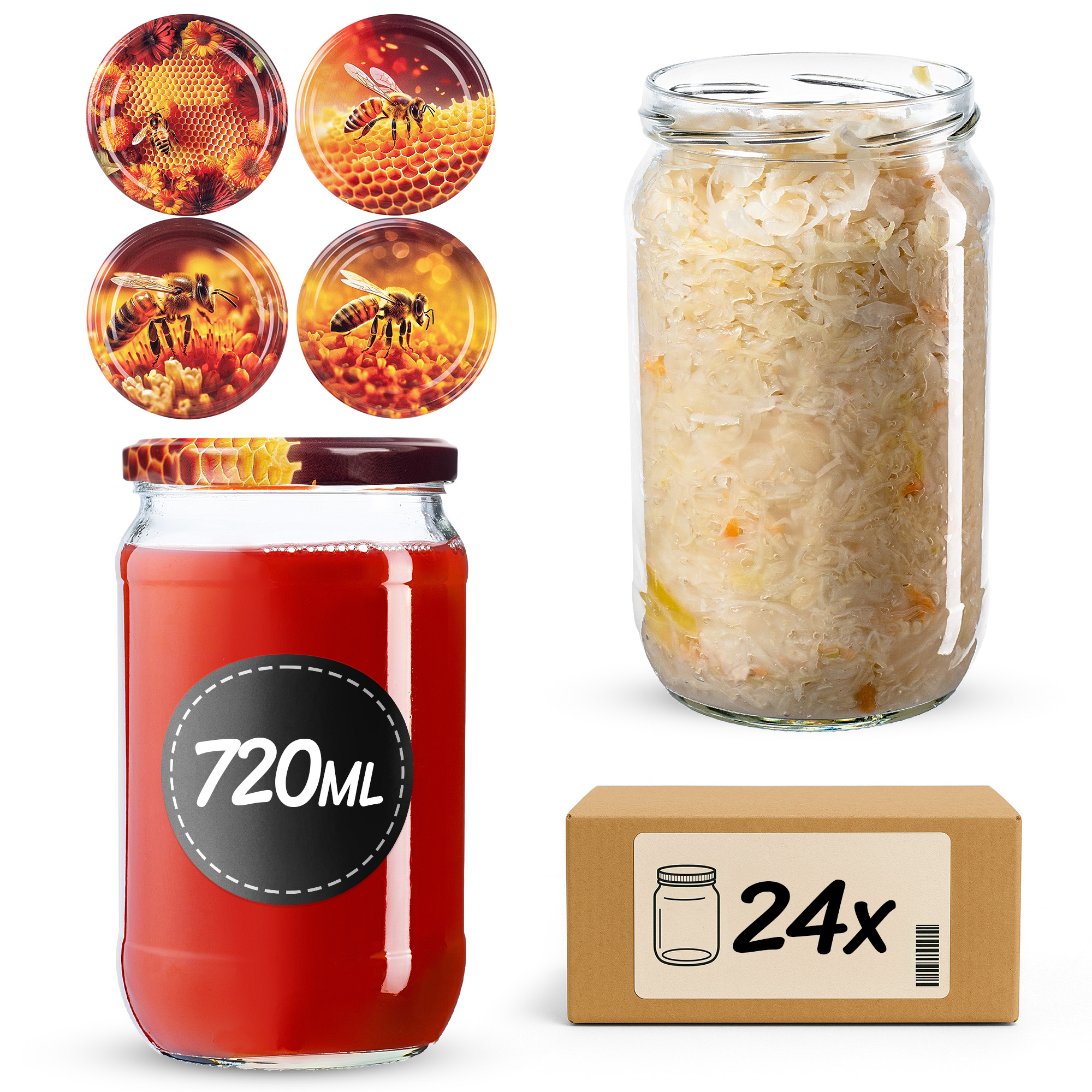 Słoiki na przetwory Niva 720ml fi82mm 24szt + wieczko Zestaw miodowy