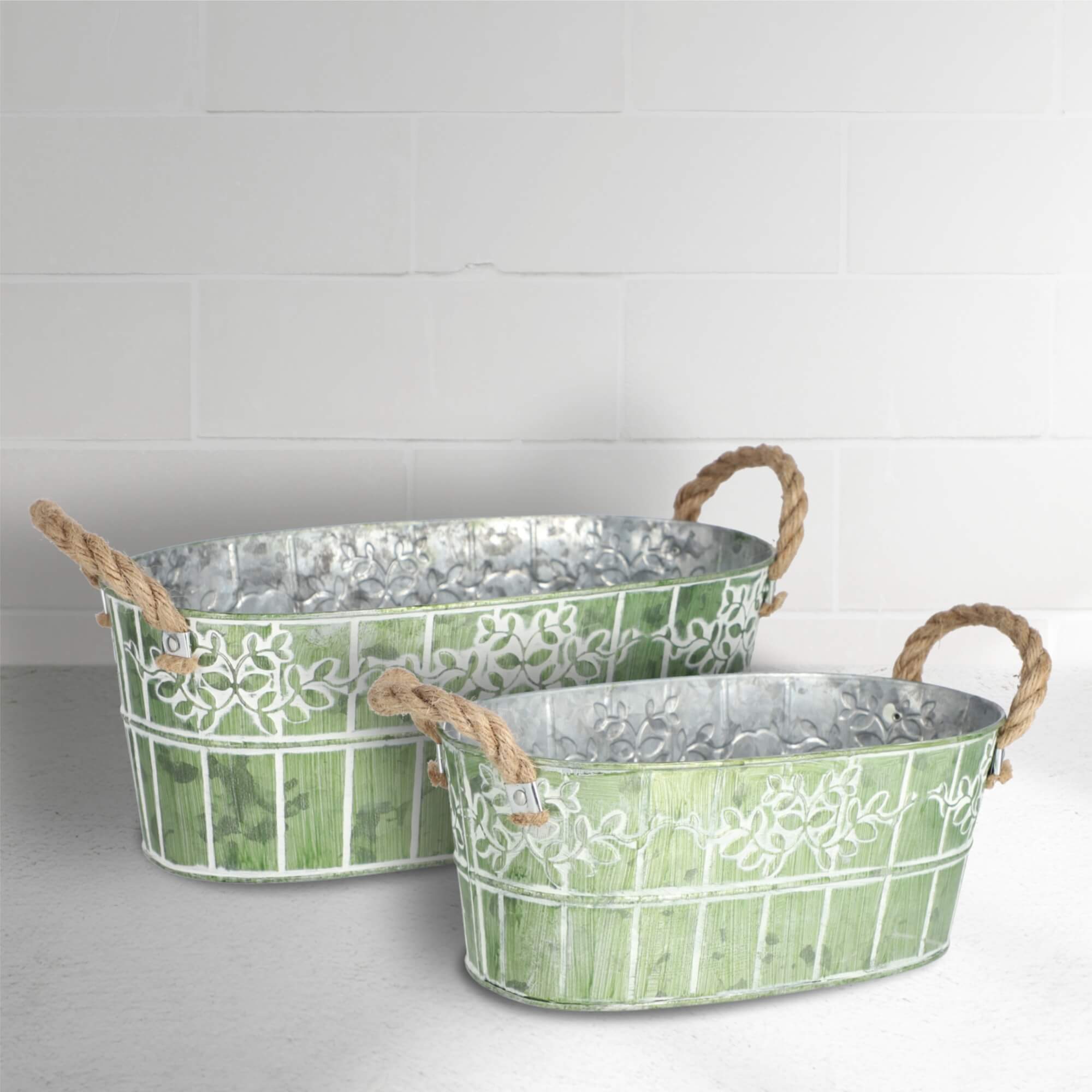 Osłonka na doniczkę z uchwytami 25 x 14 cm, zielona