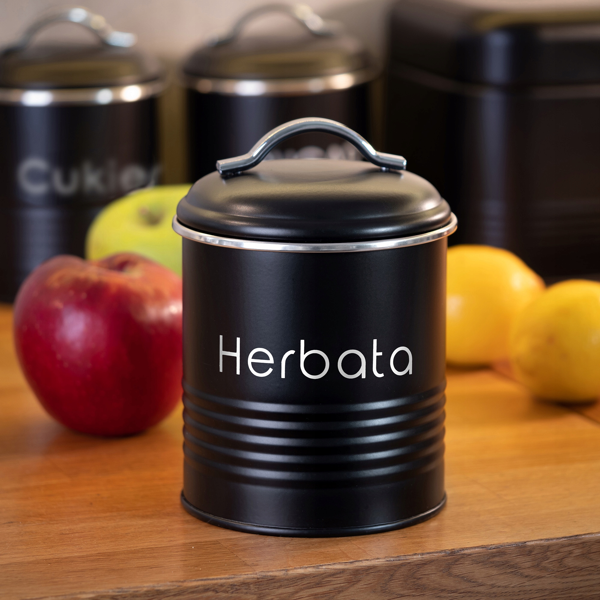 Zestaw pojemników Tufo na chleb, kawę, herbatę i cukier, czarny