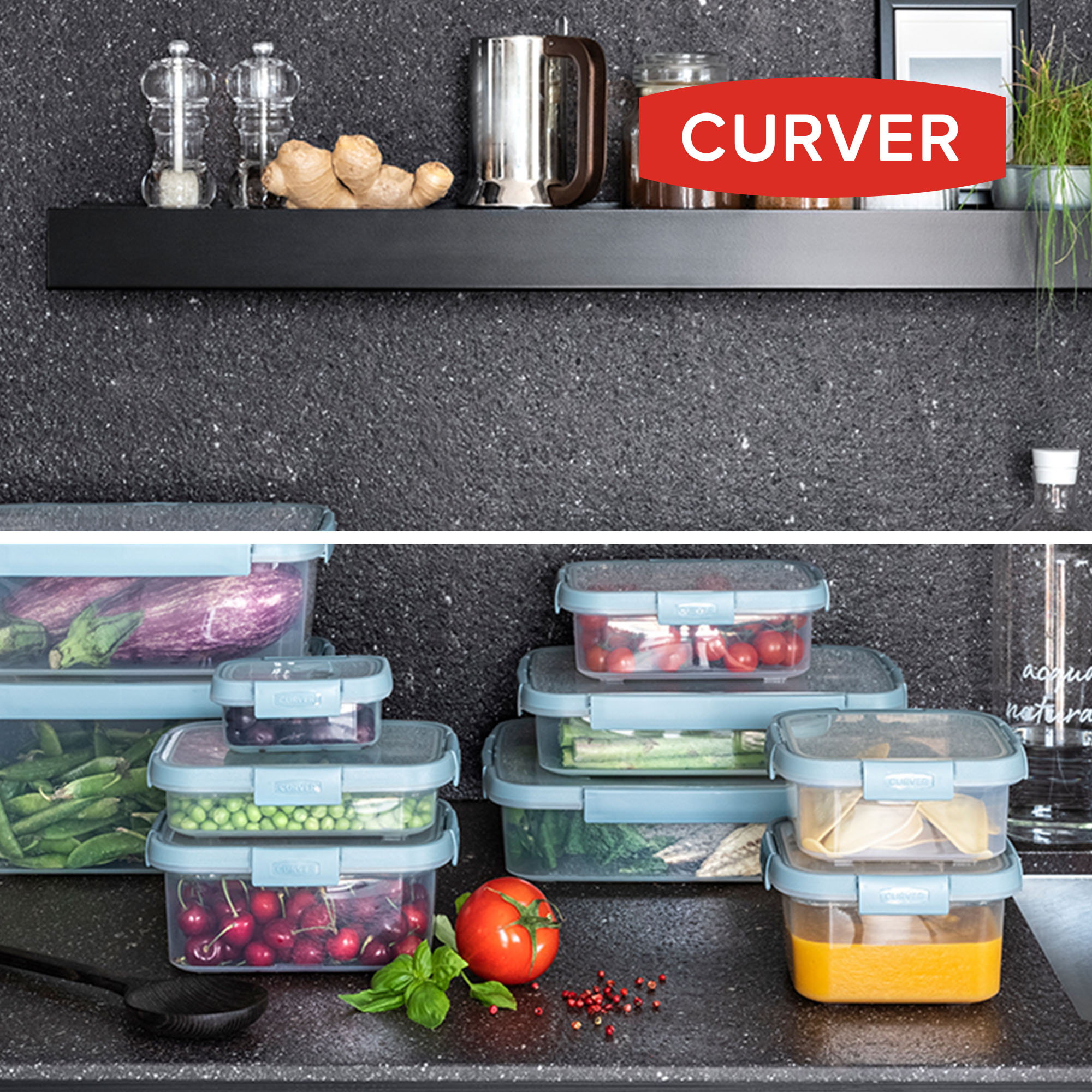 Zestaw czterech plastikowych pojemników Curver Smart Fresh