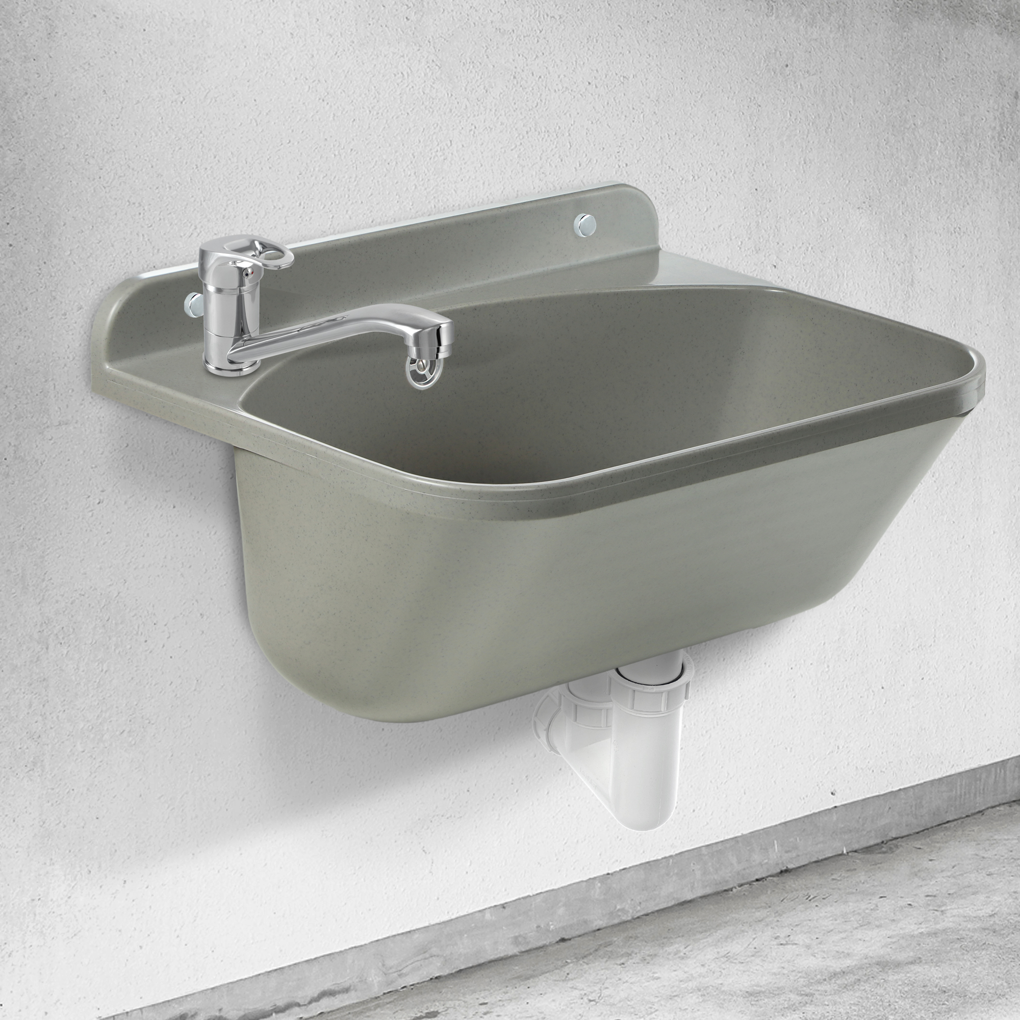 Zlew gospodarczy z obrotową baterią Gospo Eko, szary