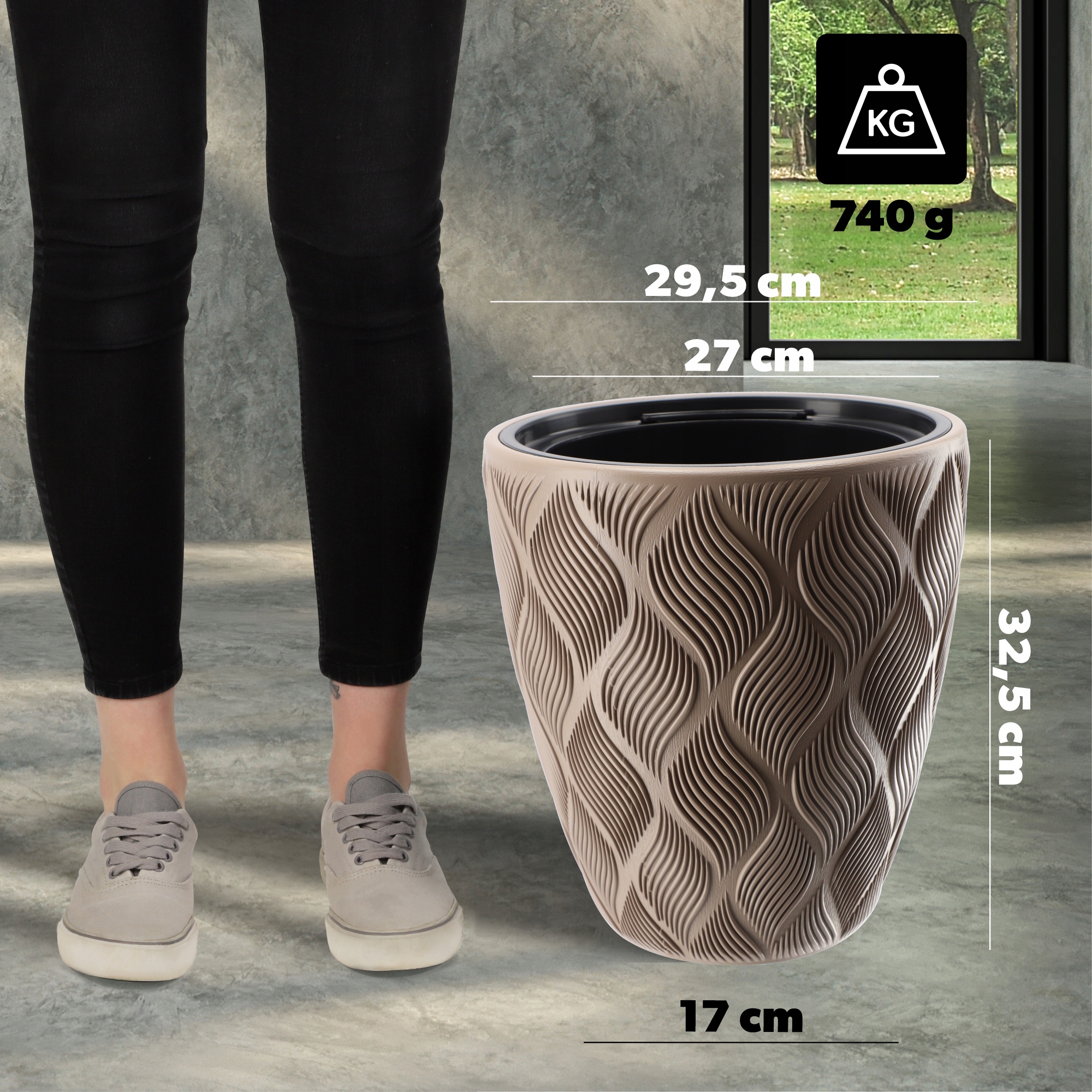 Doniczka na kwiaty z wkładem Jesi 30 cm, beżowa