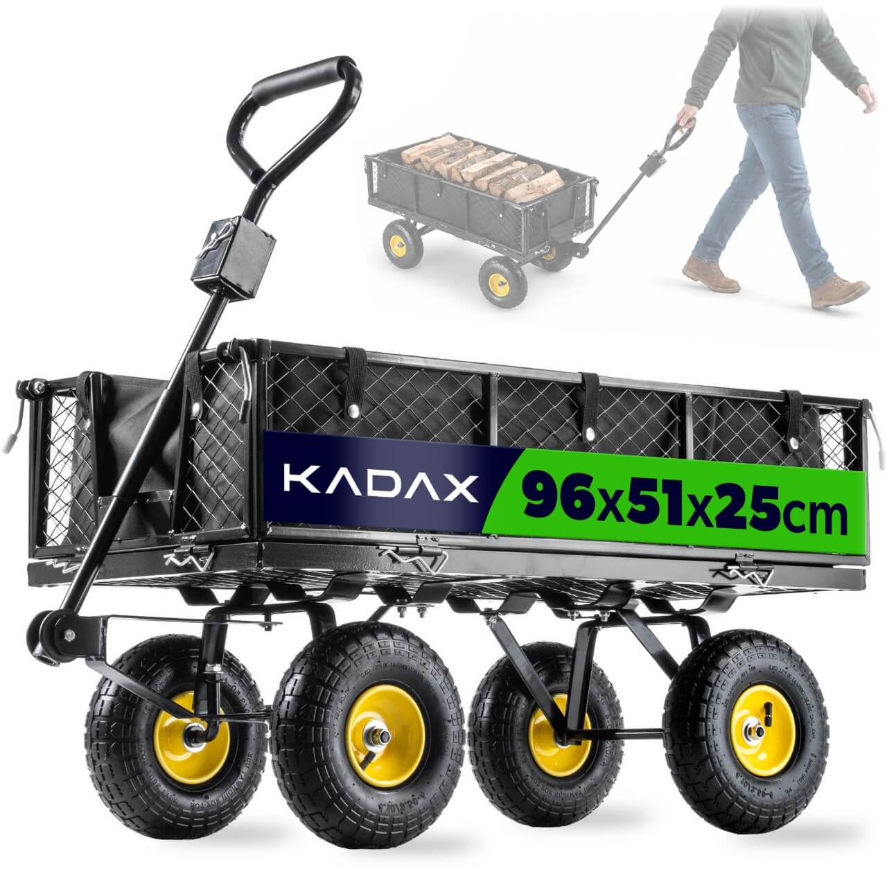 Wózek ogrodowy 3w1 300kg czarny z plandeką
