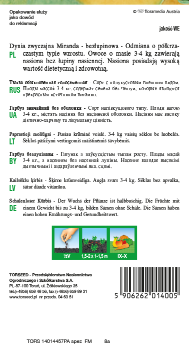 Dynia zwyczajna - Bezłupinowa Miranda 3g