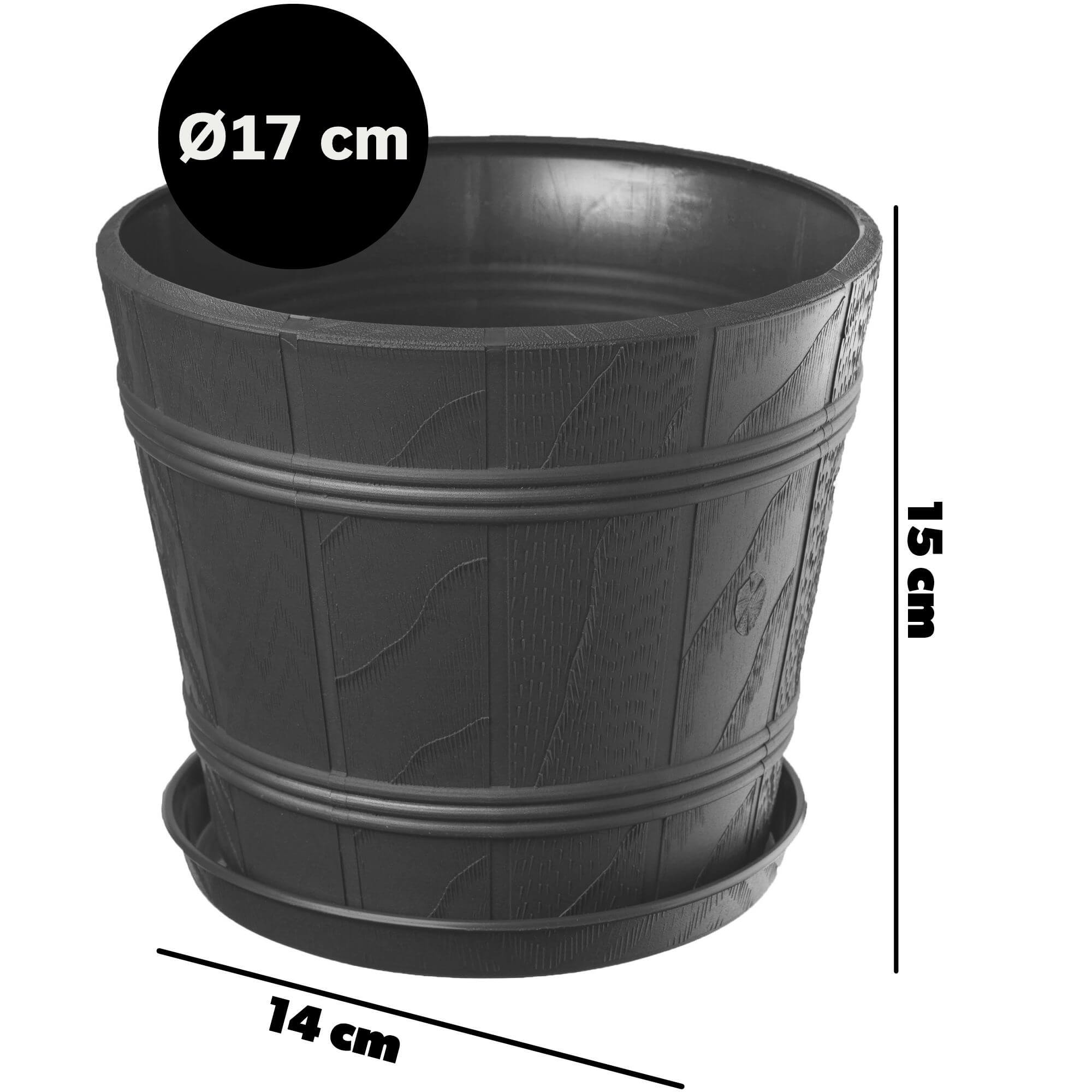 Doniczka drewnopodobna z podstawką Pula 17 cm, grafit