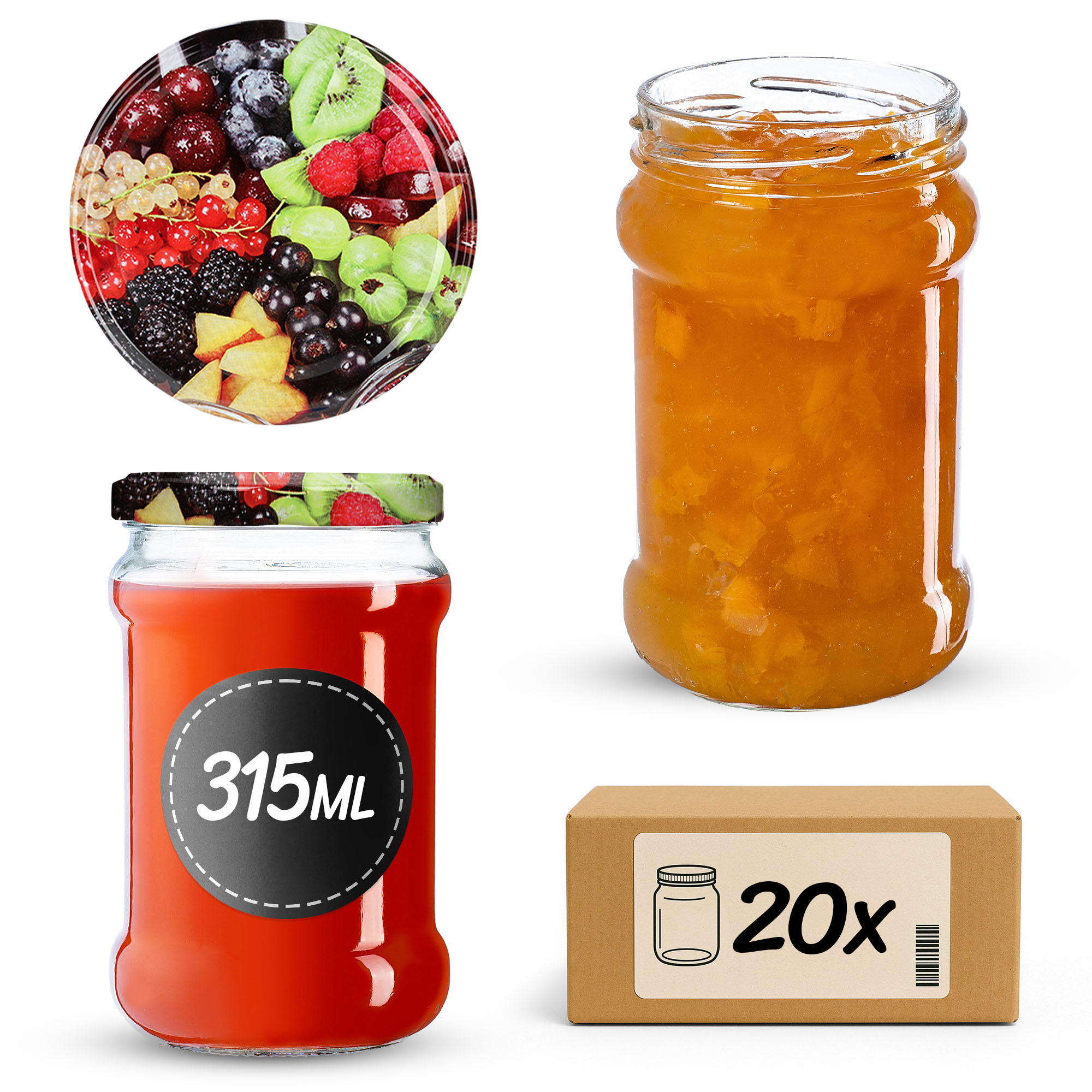 Słoiki na przetwory Seno 315ml 20szt 66mm + wieczka "Owoce"