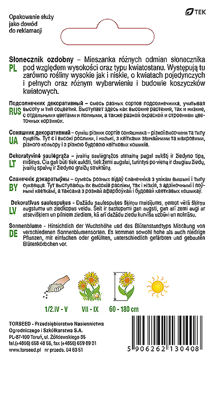 Słonecznik kwiatowy - Helianthus annuus mieszanka odmian 2g