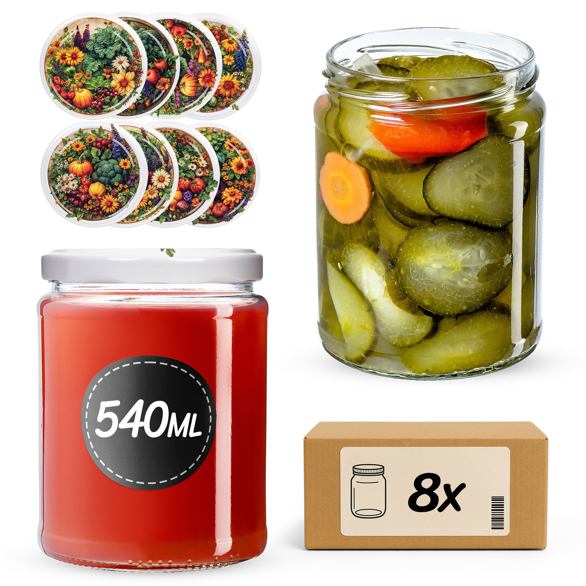 Słoiki na przetwory Maki 540ml fi82mm 8szt + wieczko Warzywny mix