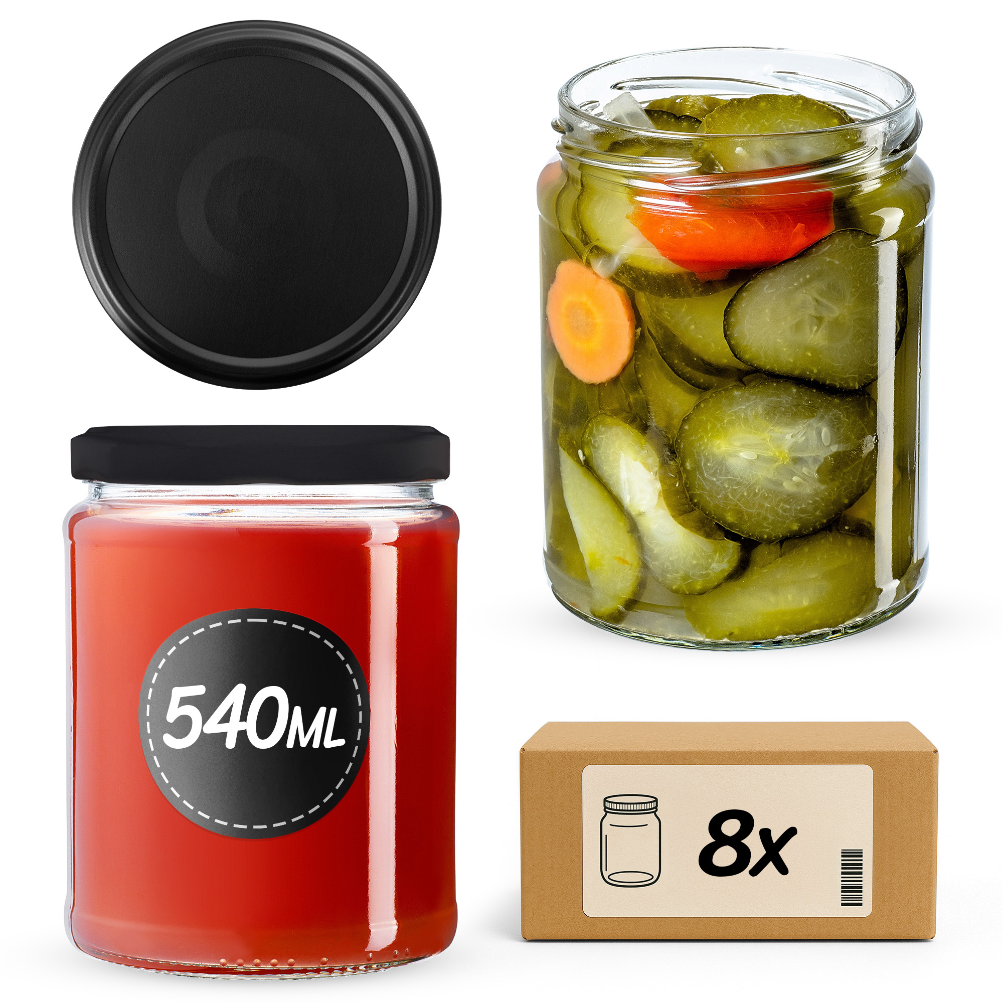 Słoiki na przetwory Maki 540ml fi82mm 8szt + wieczko Czarny mat