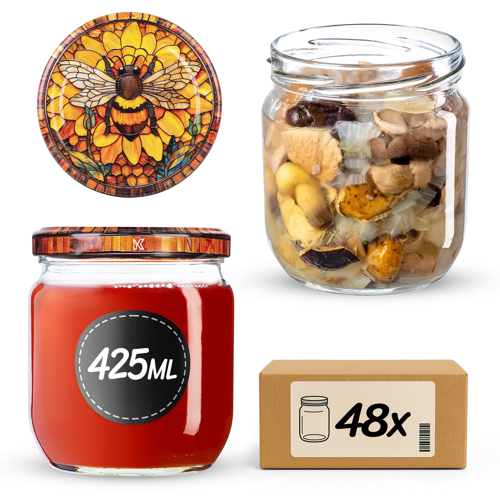 Słoiki na przetwory Salla 425ml fi82mm 48szt + wieczko Bee of the fusion