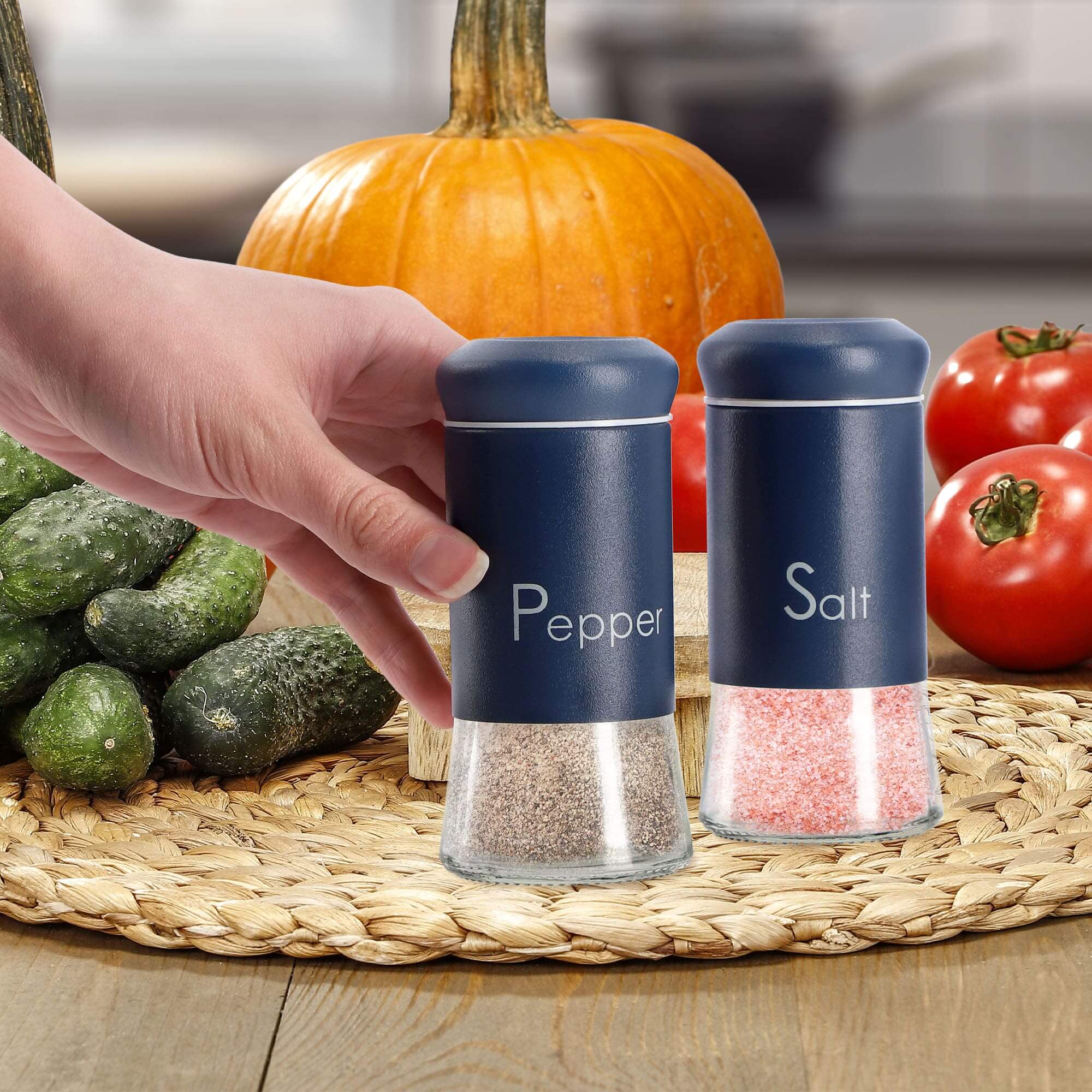 Zestaw przyprawników Alset pieprz + sól, granatowe