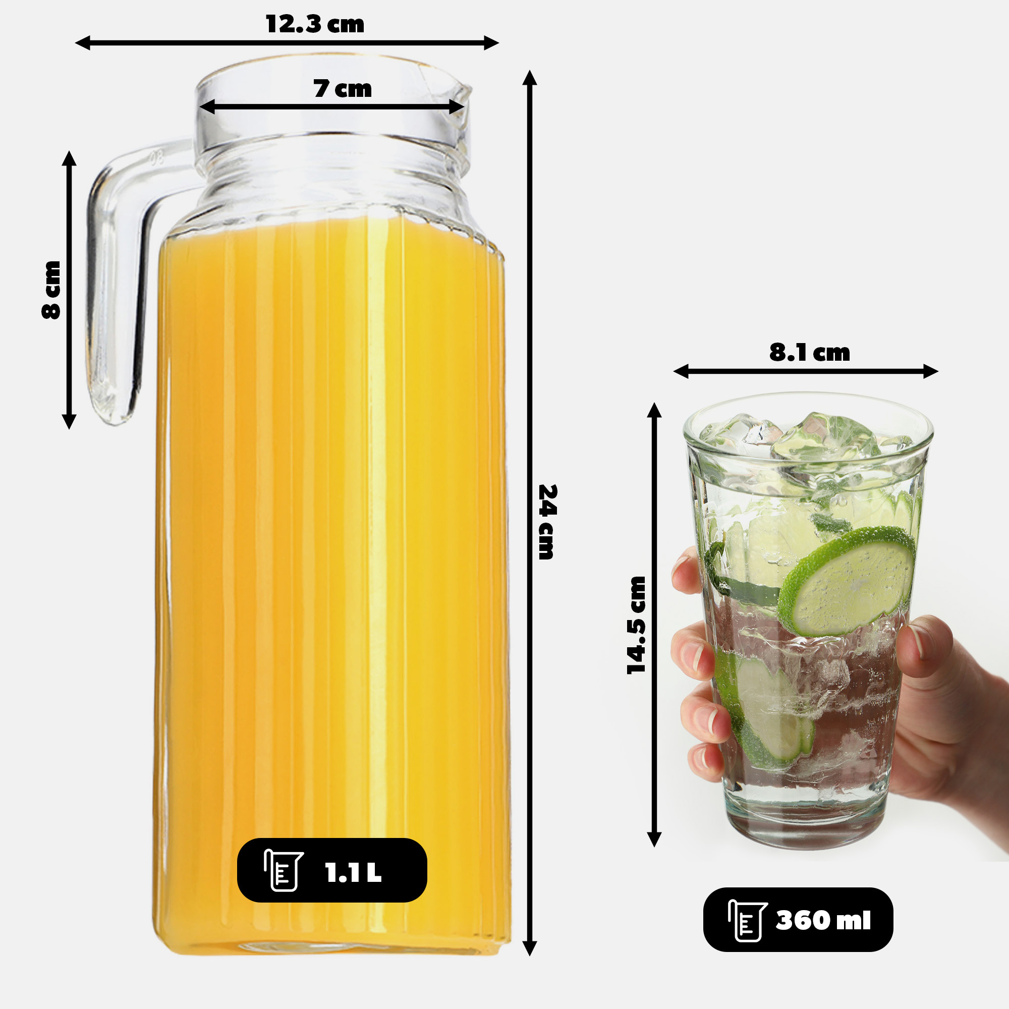 Zestaw szklanek Blera 360 ml 6 szt + Dzbanek Bargano 1,1L