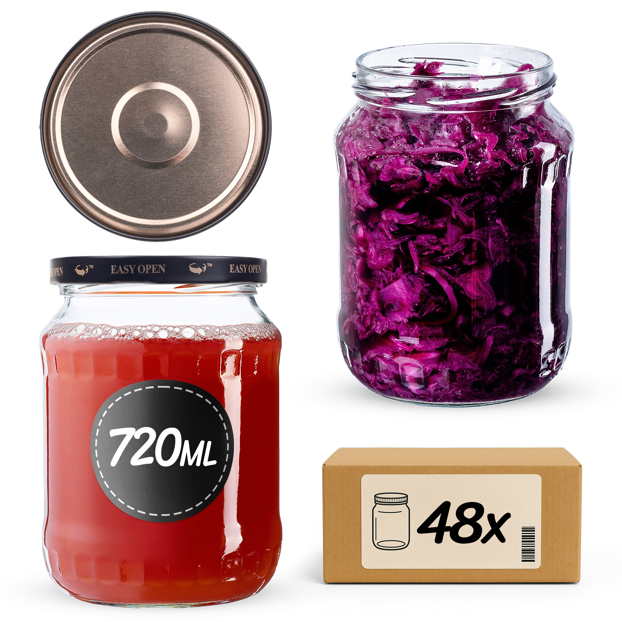 Słoiki na przetwory Jukka 720ml fi82mm 48szt + wieczko Czarno złote