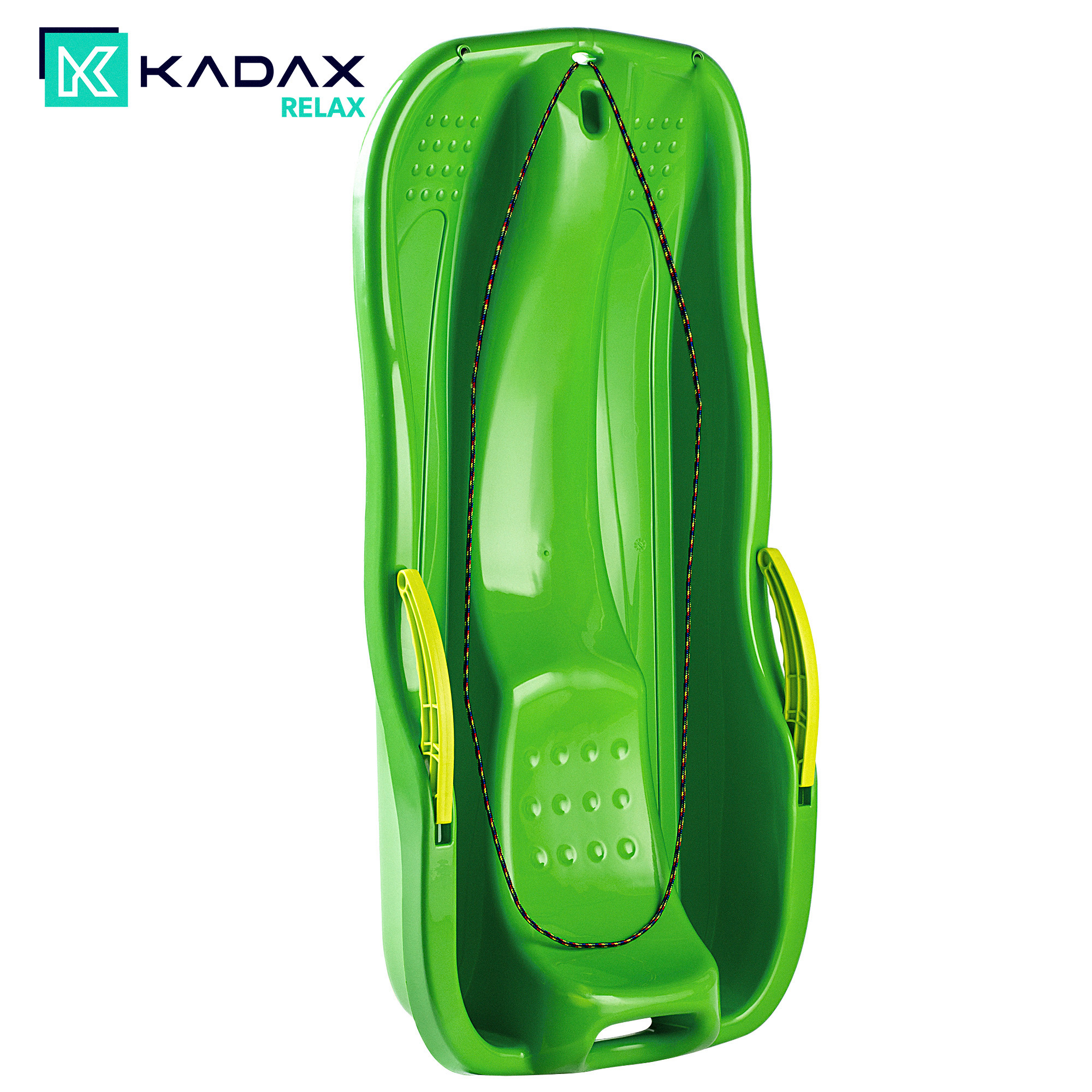 Sanki plastikowe z rączkami, hamulcem i linką, zielone