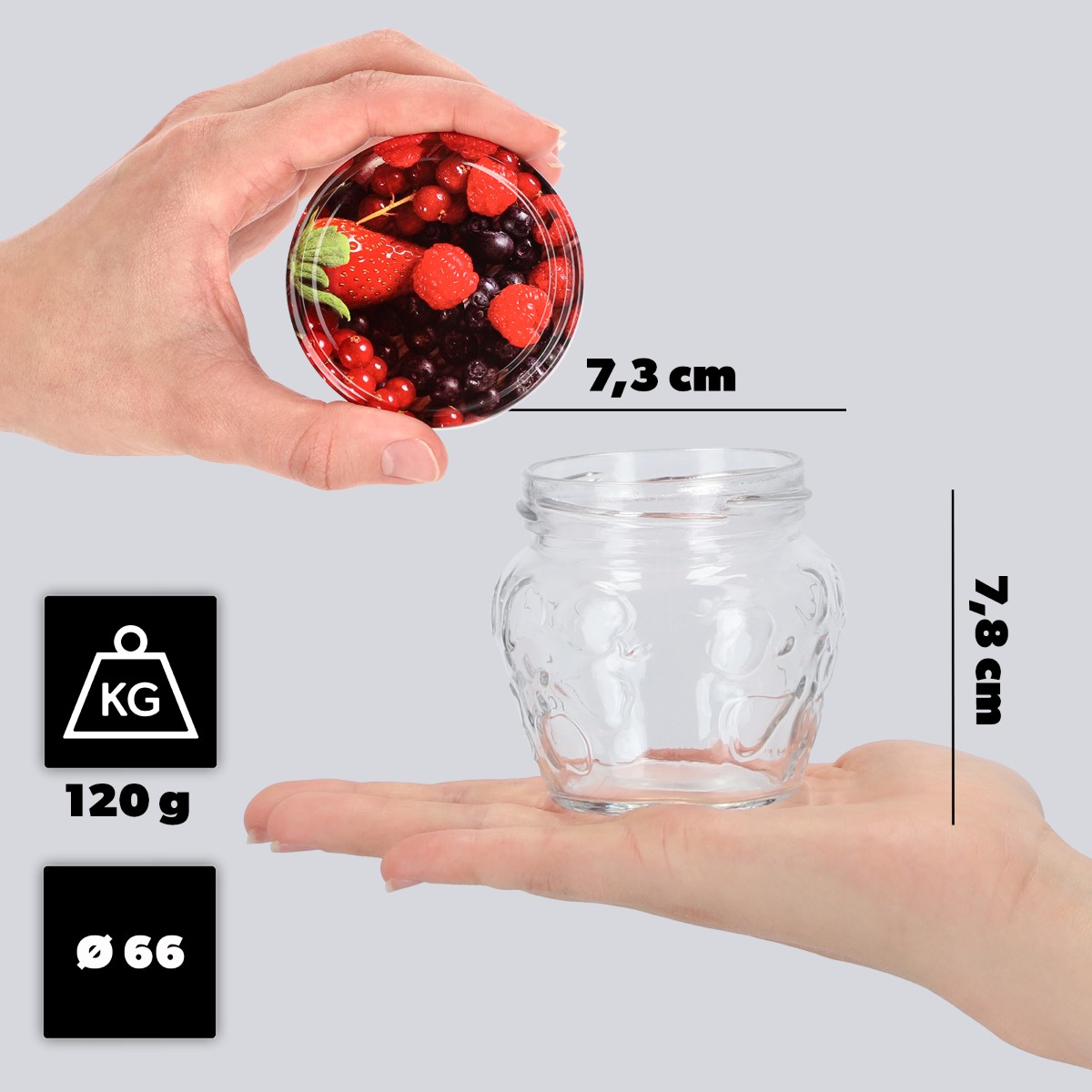 Słoiki Kemi 200ml 20szt 66mm + wieczka "Jagody"