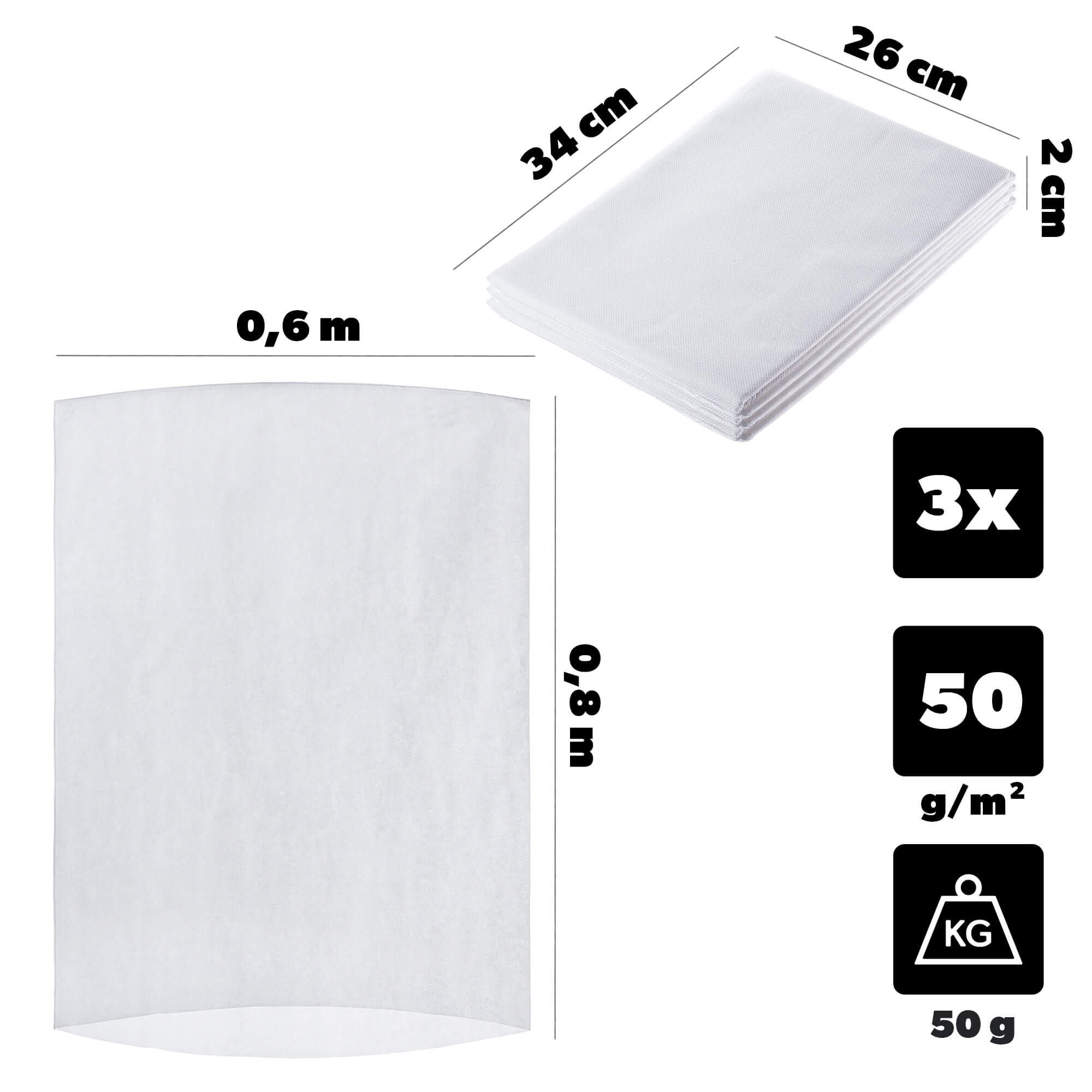 Kaptur ochronny na rośliny Vatan 0.6 x 0.8 m 50 g/m² biały 3 szt.