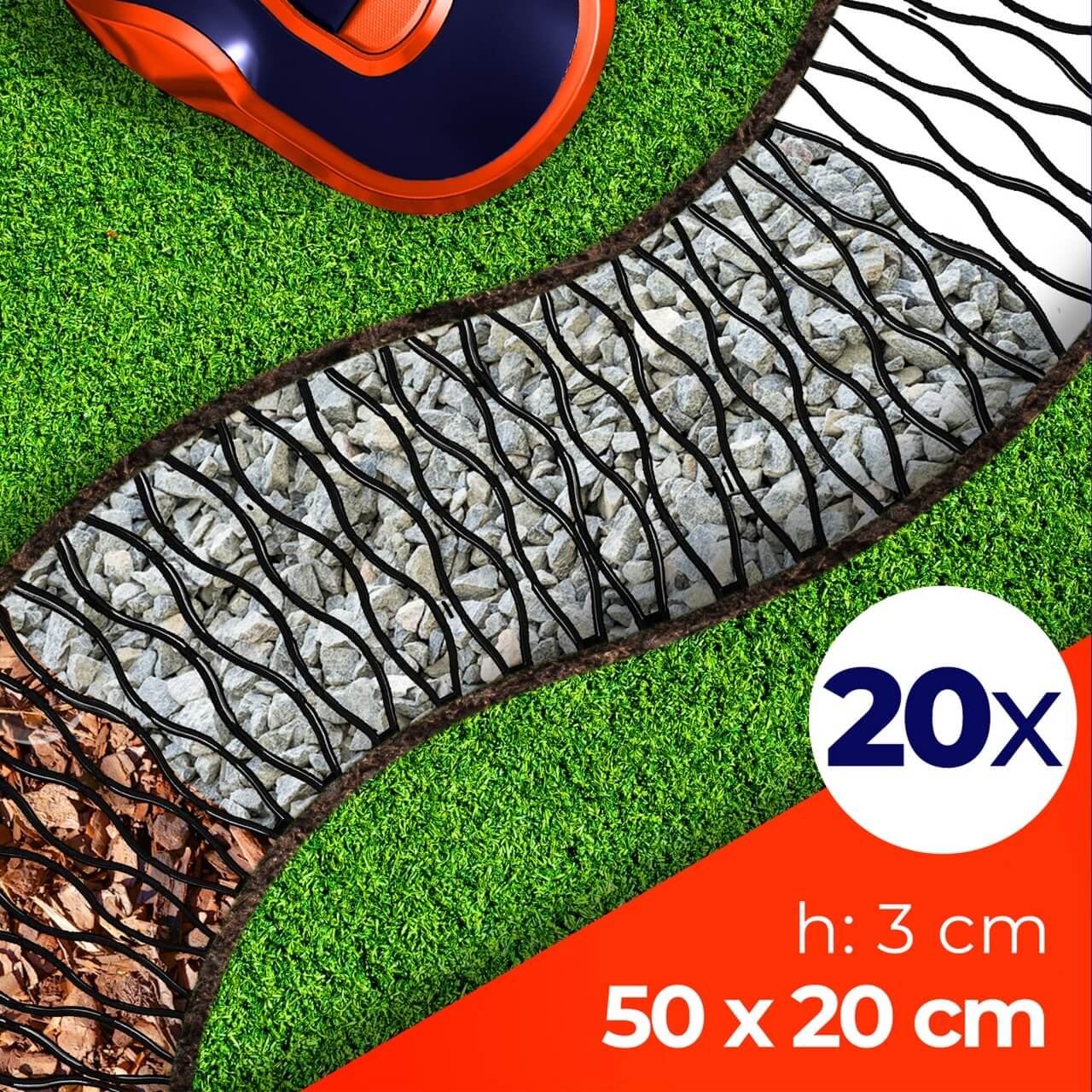 Kratka trawnikowa Montaron pod roboty koszące 47 x 20 cm czarna 20 szt.