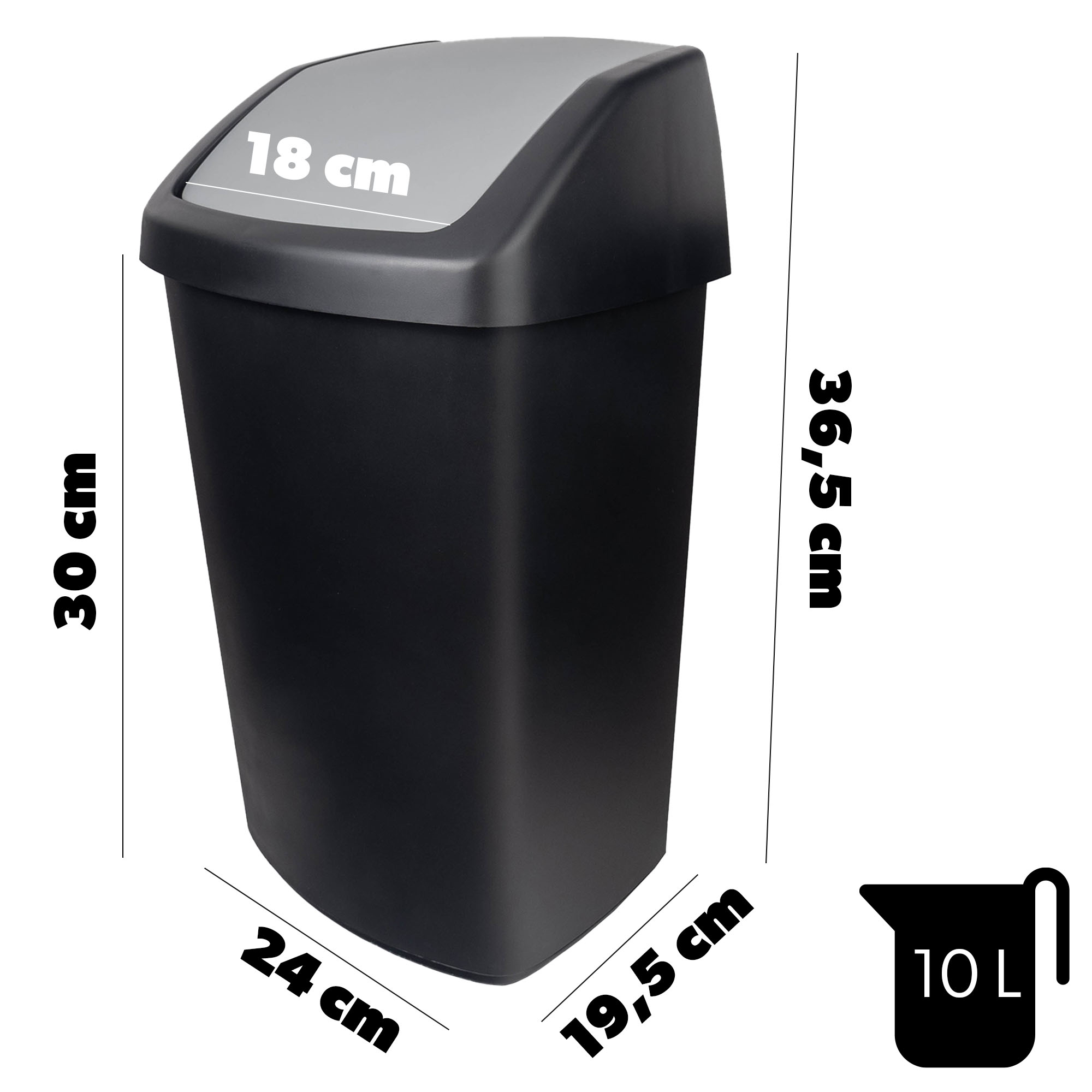 Kosz na śmieci Curver Swing Top czarny 10L