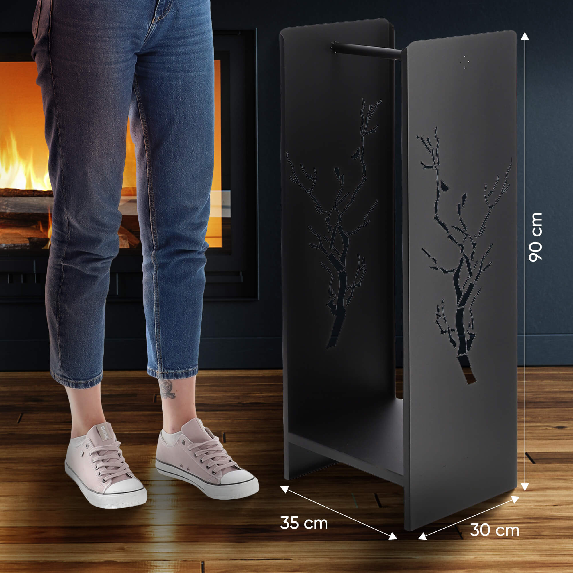 Stojak na drewno kominkowe Trovo czarny mat