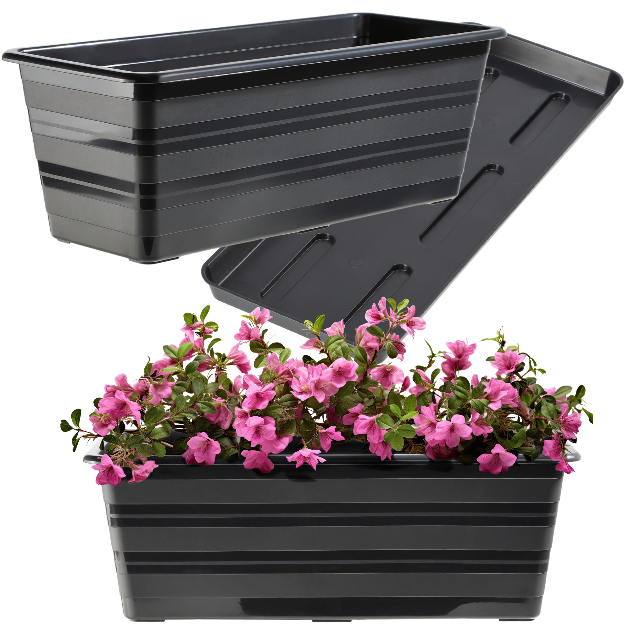 Doniczka balkonowa Cati 40 cm + podstawka 40 cm, antracyt