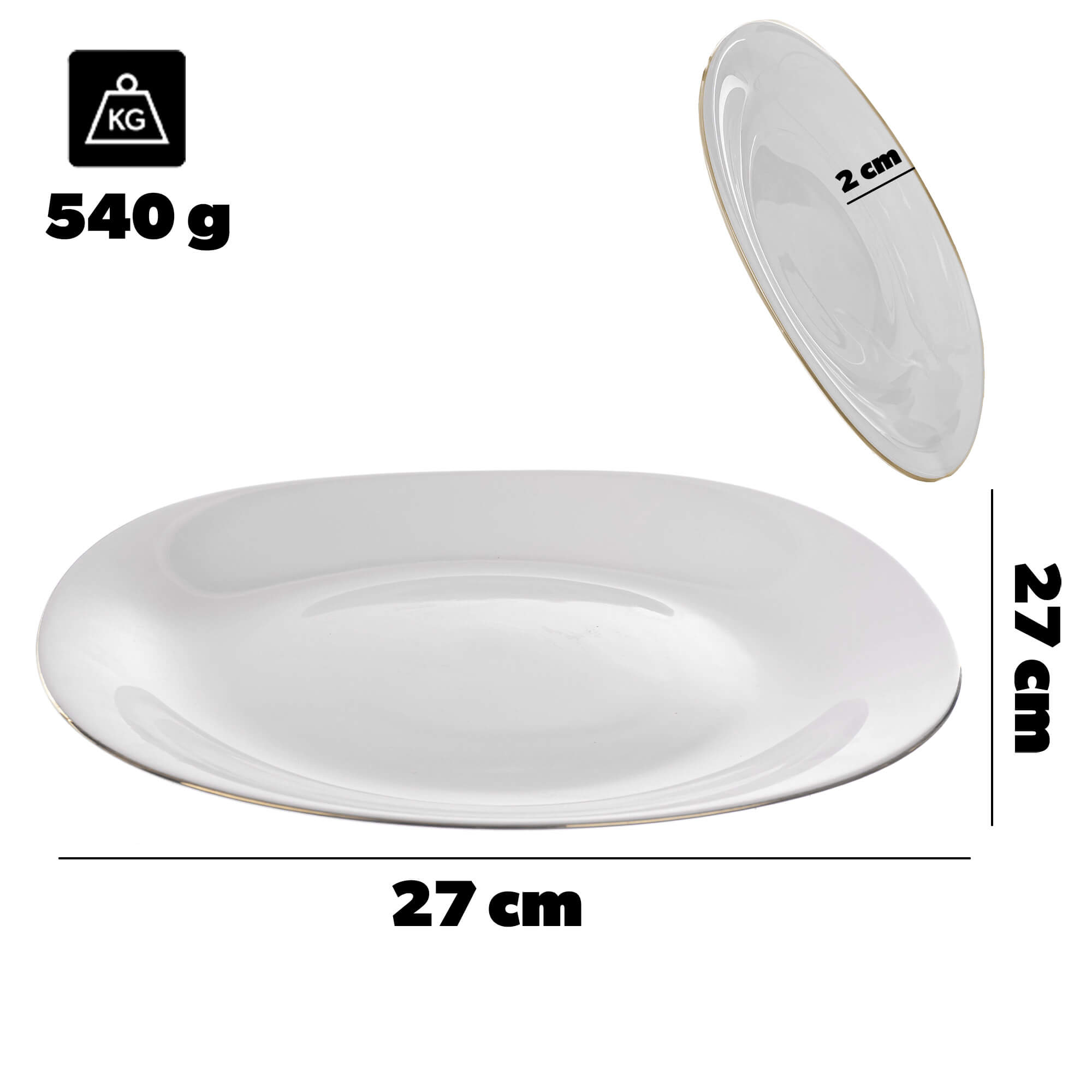 Talerz płytki Vacri 27 cm biały ze złotym rantem 1 szt.