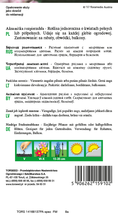 Aksamitka rozpierzchła (niska) - Tagetes patula nana fl.pl. dwubarwna 1g