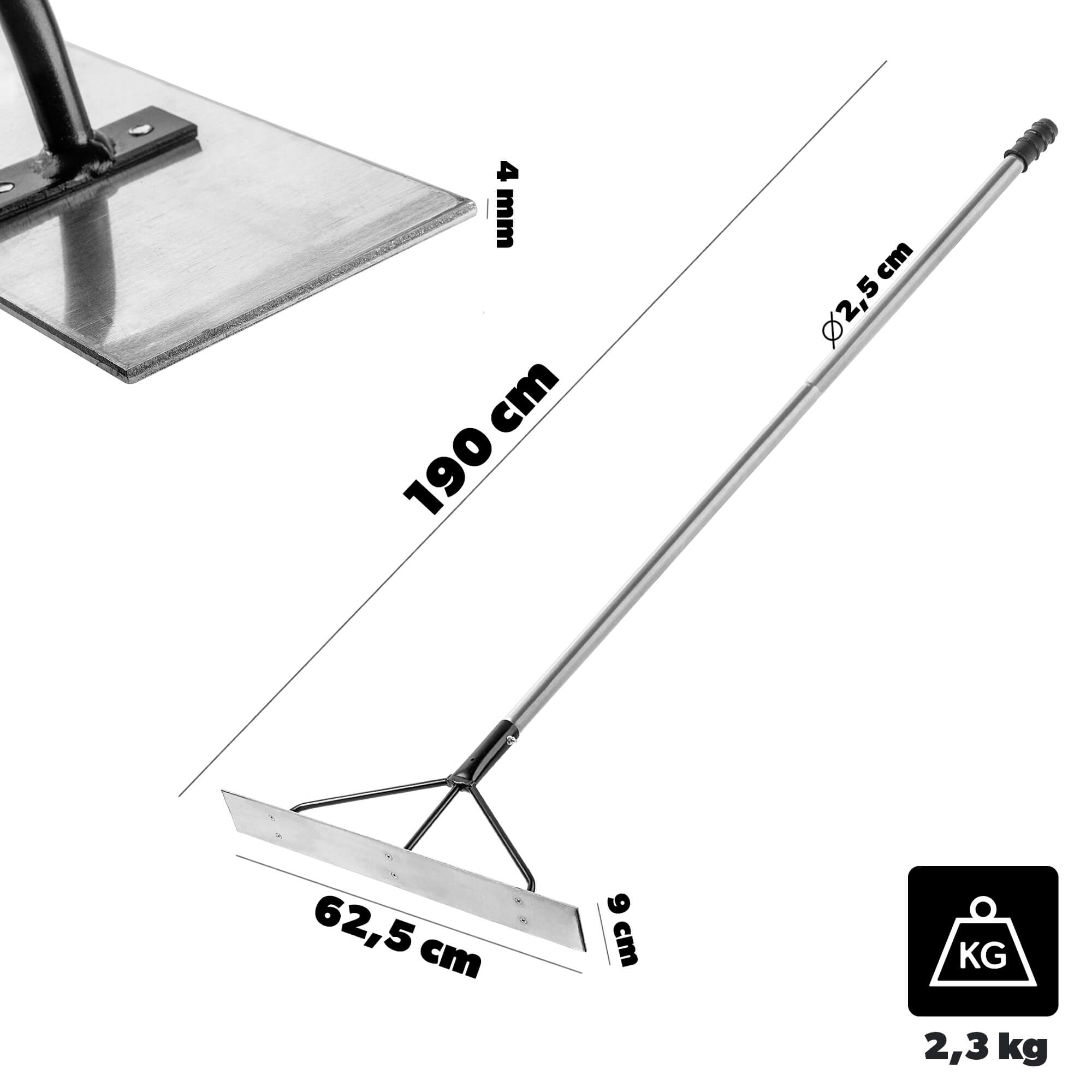 Listwa zgarniająca do betonu Berga aluminiowa z trzonkiem metalowym