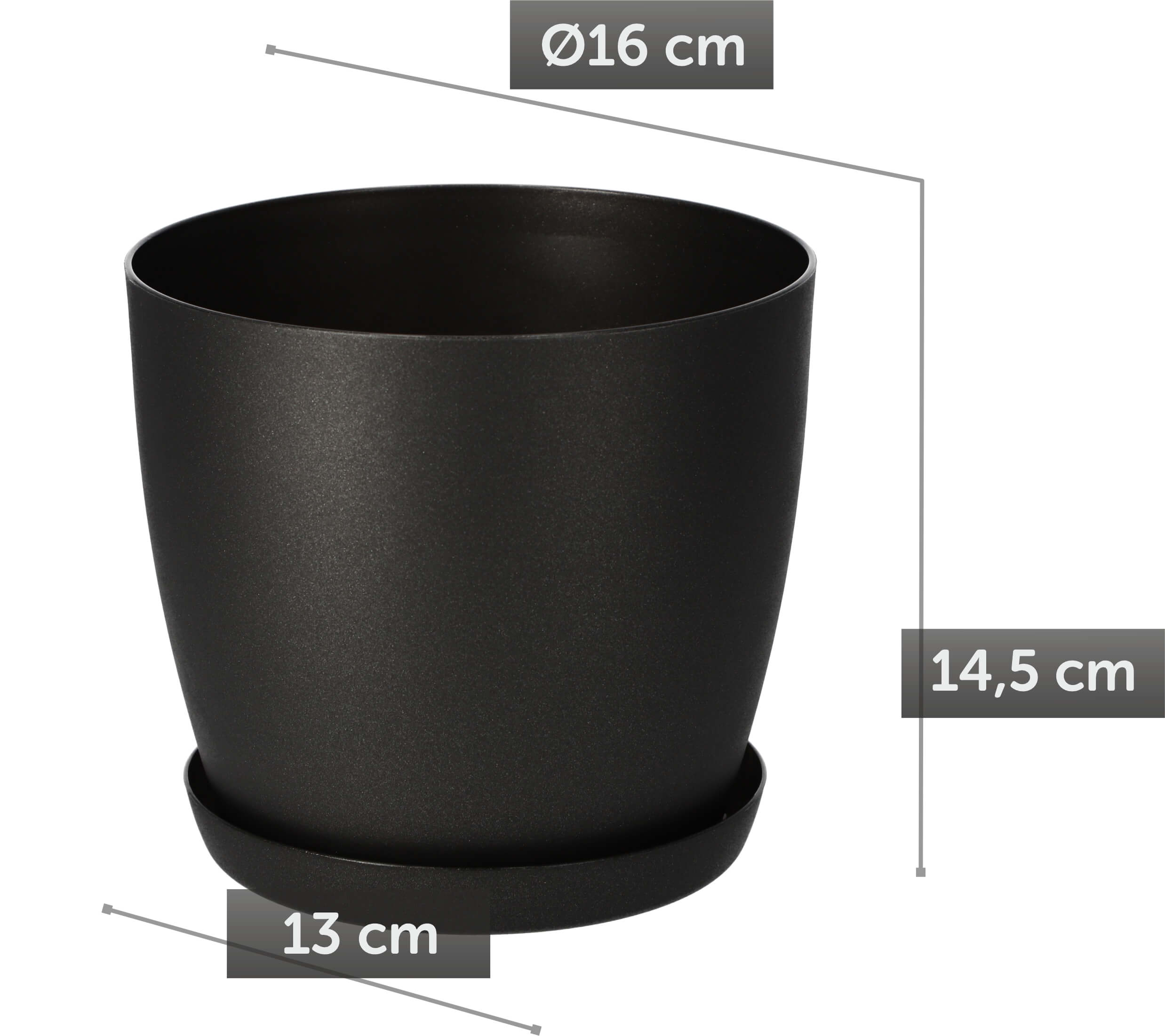 Doniczka Agen z podstawką 16 cm, matowa grafitowa