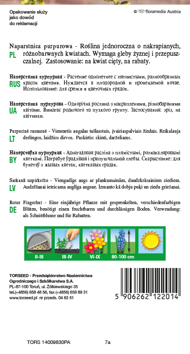 Naparstnica jednoroczna - Digitalis purpurea Foxy mieszanka 0,5g