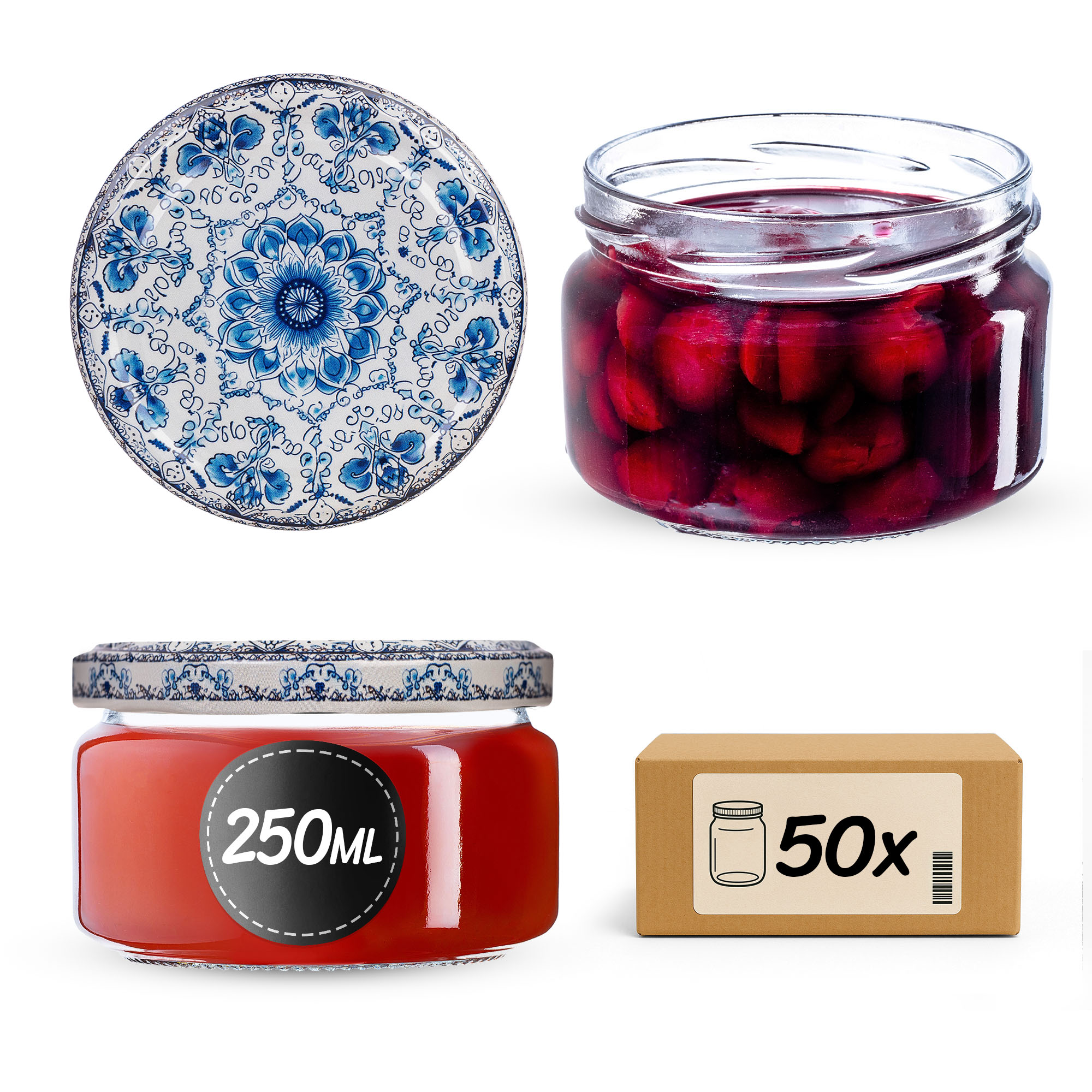 Słoiki na przetwory Denia 250ml 50szt 82mm + wieczko "Ceramics 2"