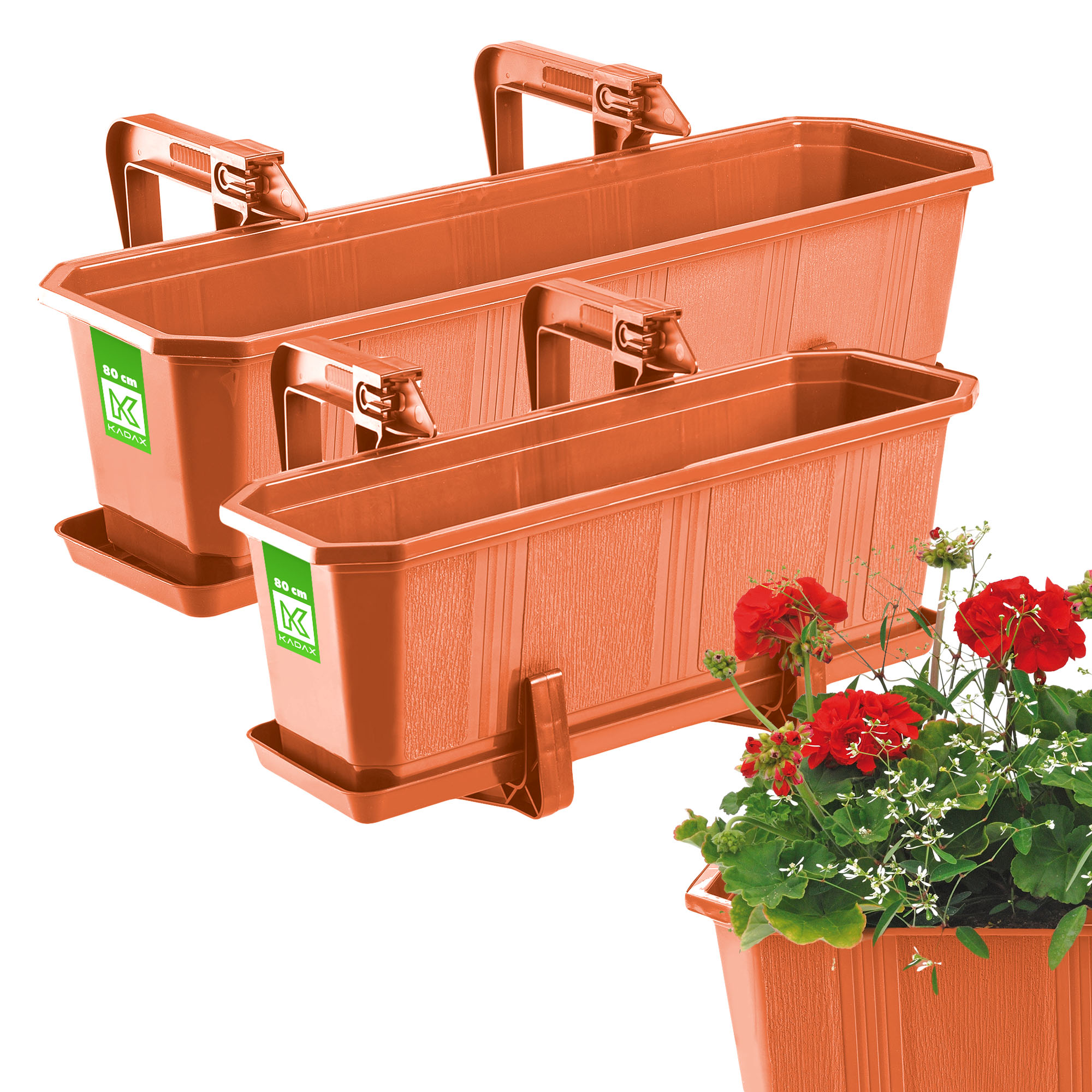 Doniczka balkonowa z uchwytami Oste 40 cm + 60 cm, terakota