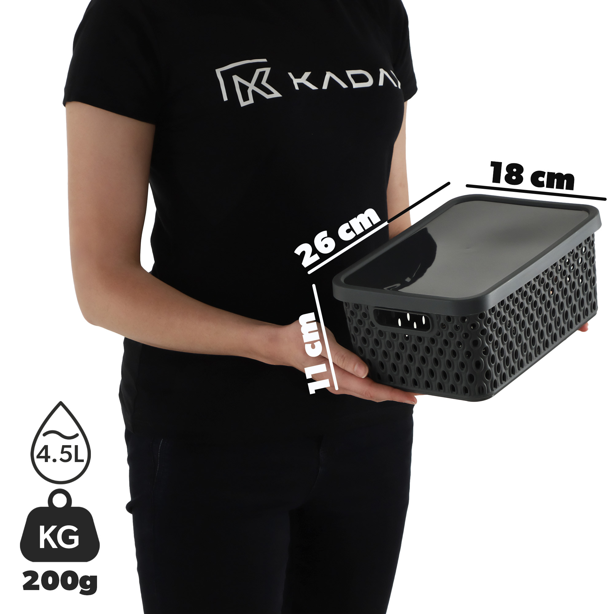 Koszyk z pokrywą do przechowywania Pau 4,5L szary