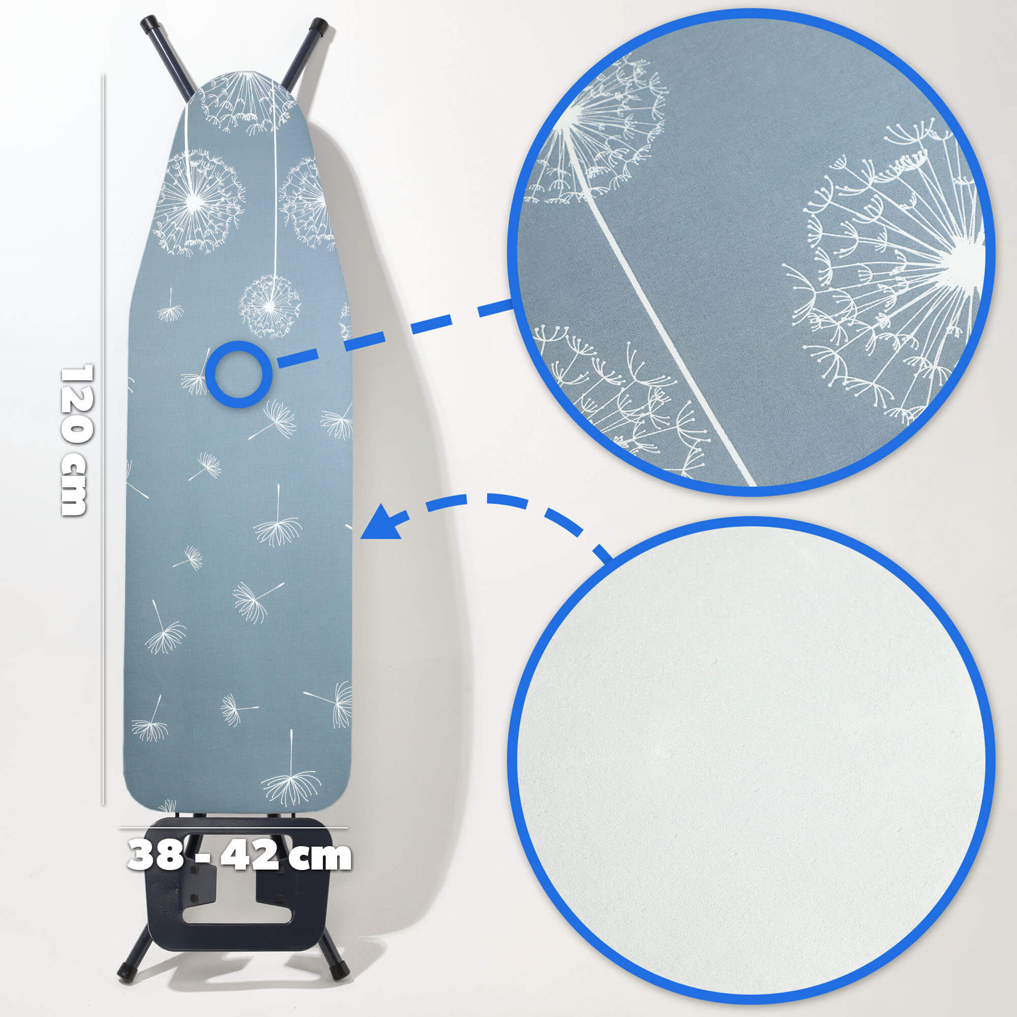 Pokrowiec na deskę do prasowania 120x42cm Uis naciągany podkład dmuchawce