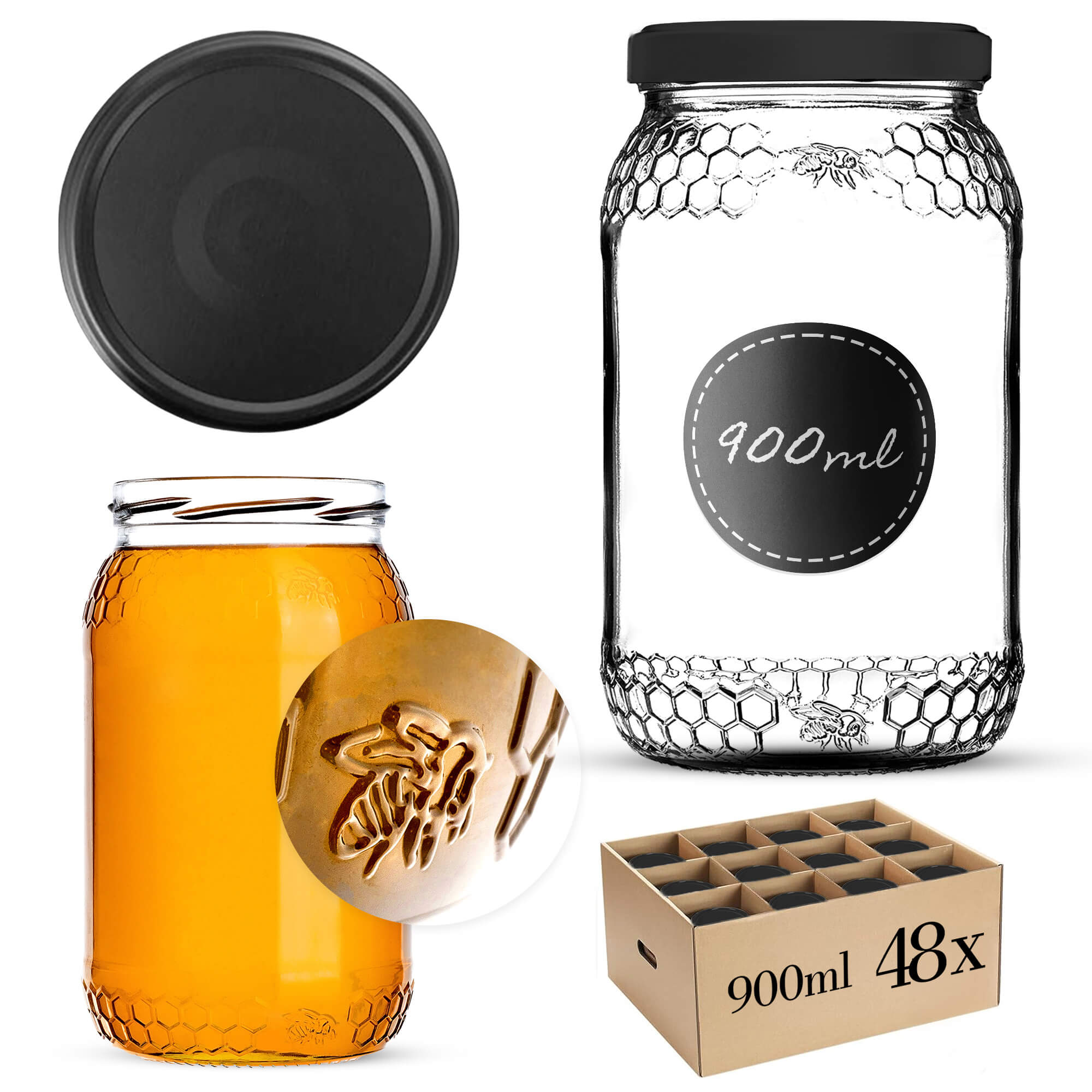 Szklany słój Lierde 900ml 82mm 48 szt. + wieczka "Czarny mat"