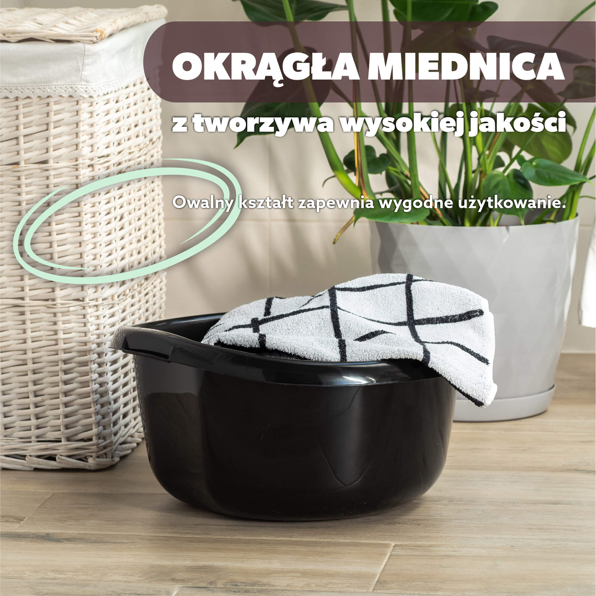 Miednica plastikowa z uchwytami 25L, czarna