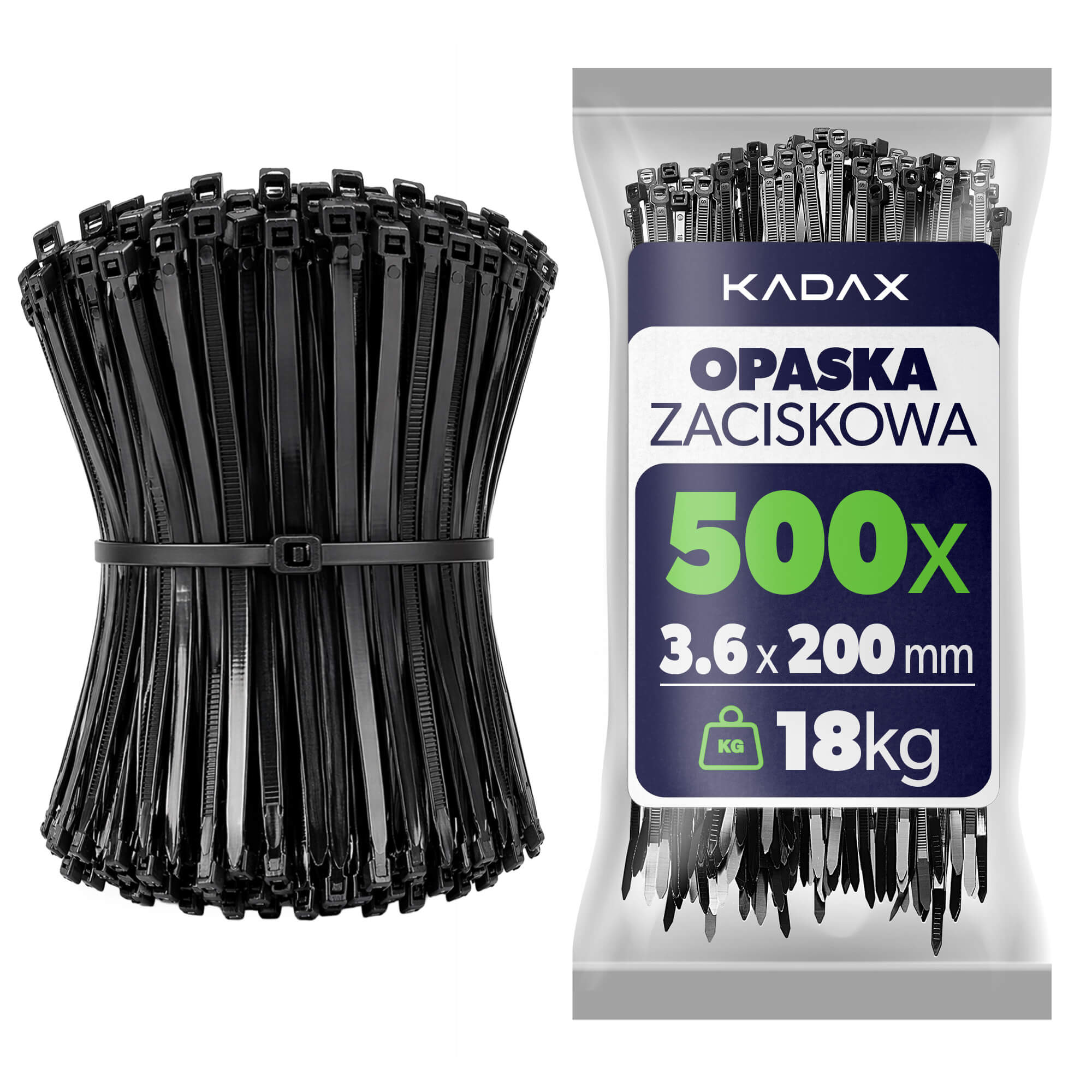 Opaski zaciskowe Maurens 200 x 3.6 mm czarne 500 szt.