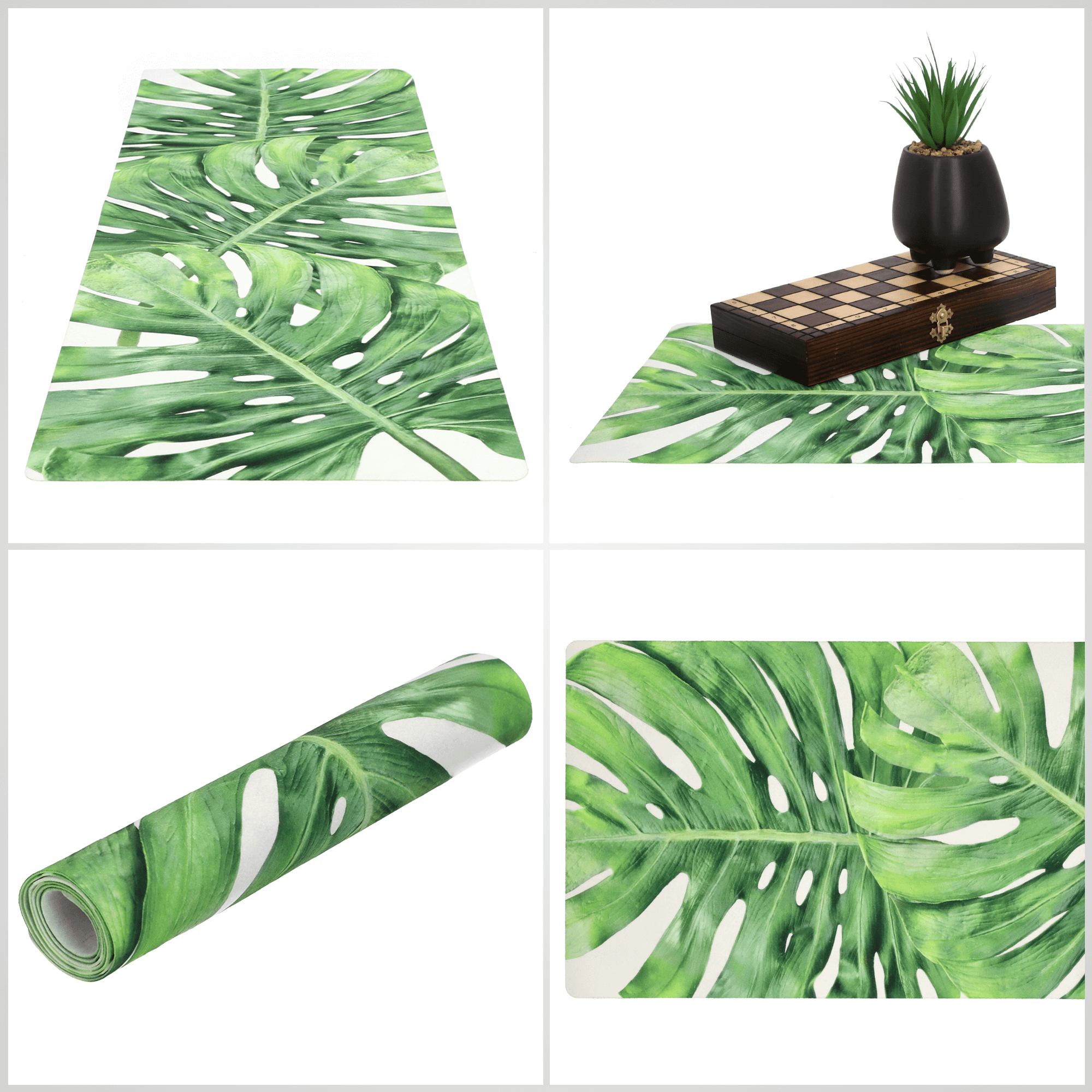 Bieżnik na stół Agello 94 x 32 cm, monstera na białym tle