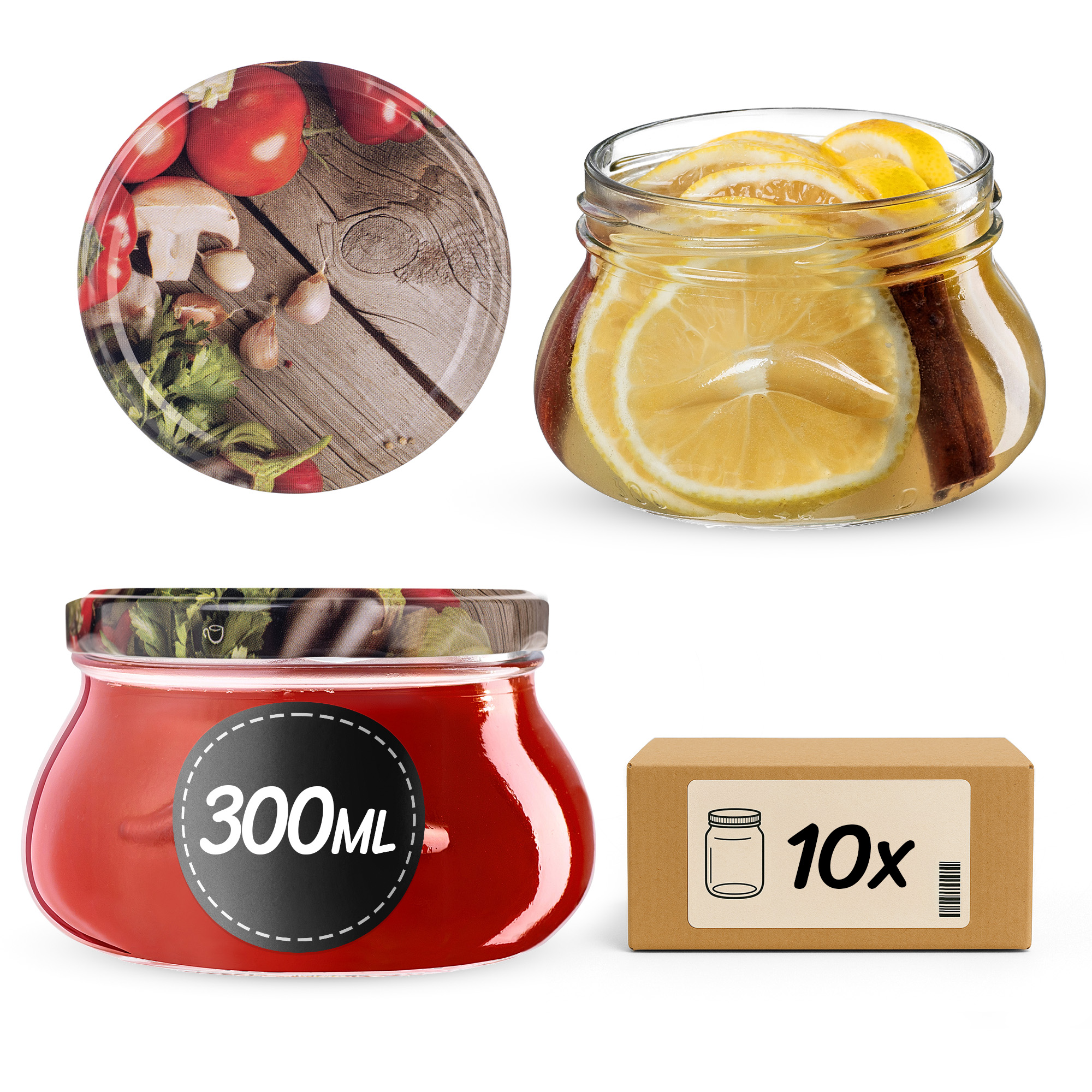Słoiki na przetwory Raja 300ml fi82mm 10szt + wieczko Warzywa