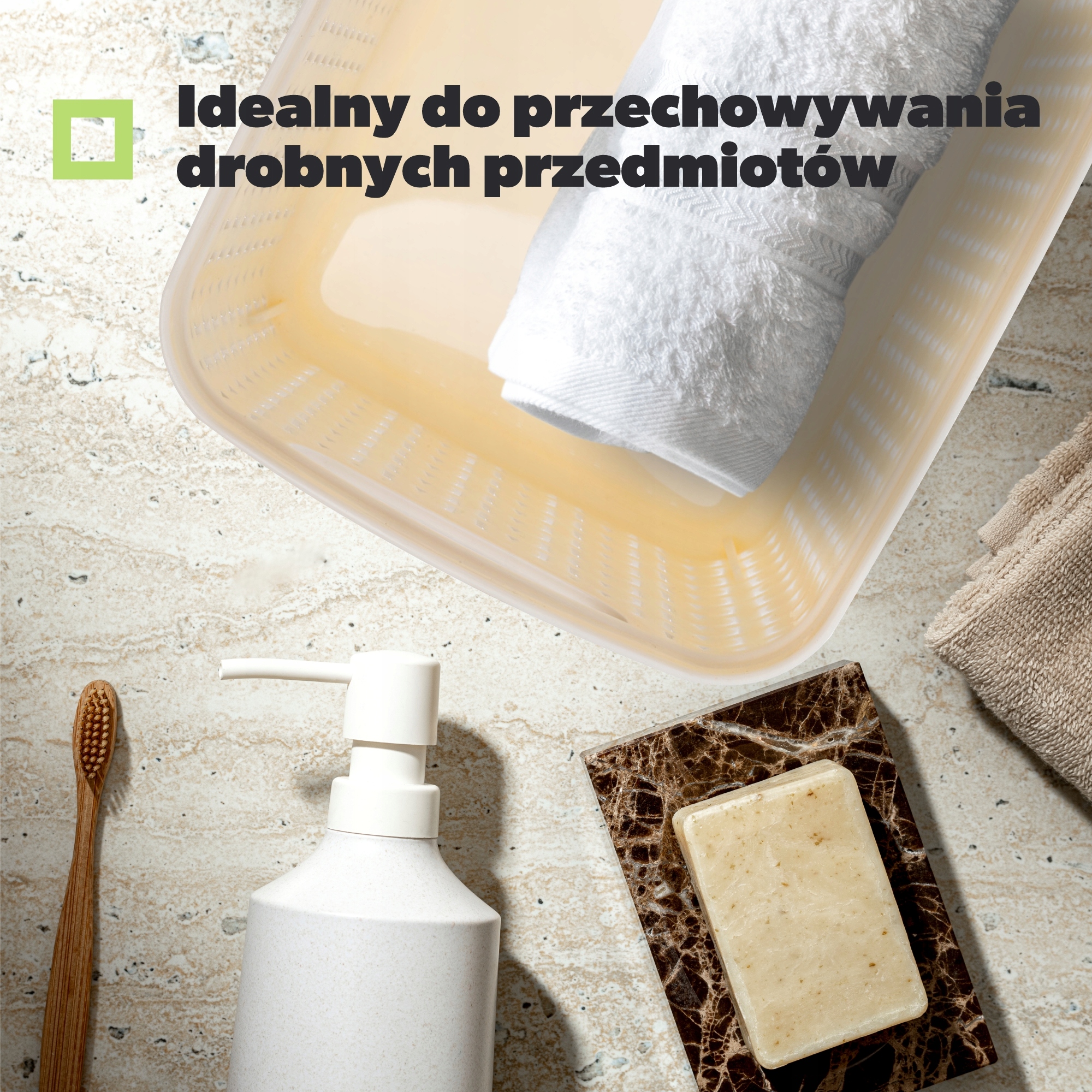 Koszyk plastikowy prostokątny Fonti 1.5L, kremowy