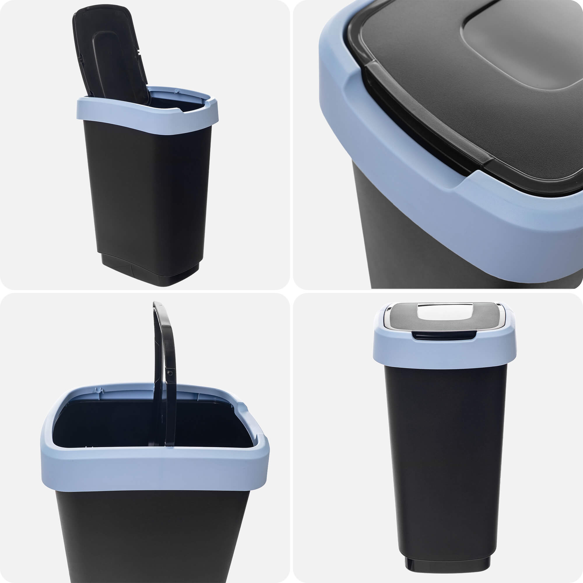 Kosz na śmieci Morin 25L z klapą obrotową czarno-niebieski