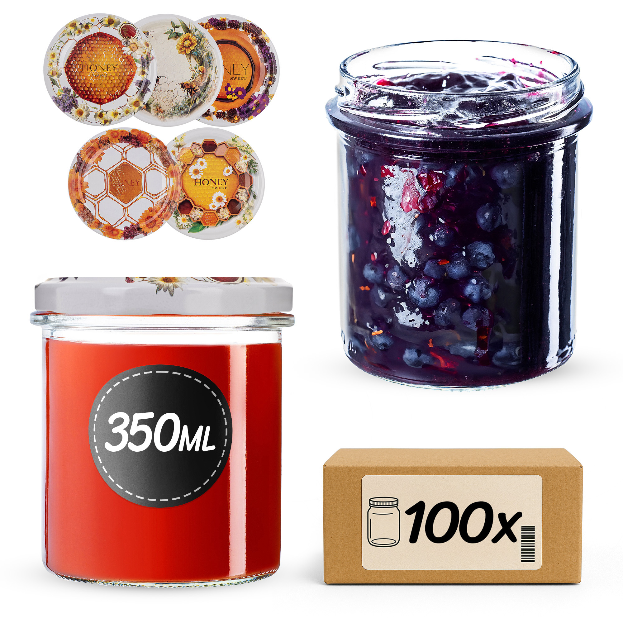 Słoiki na przetwory Avila 350ml fi82mm 100szt + wieczko Miodowy mix