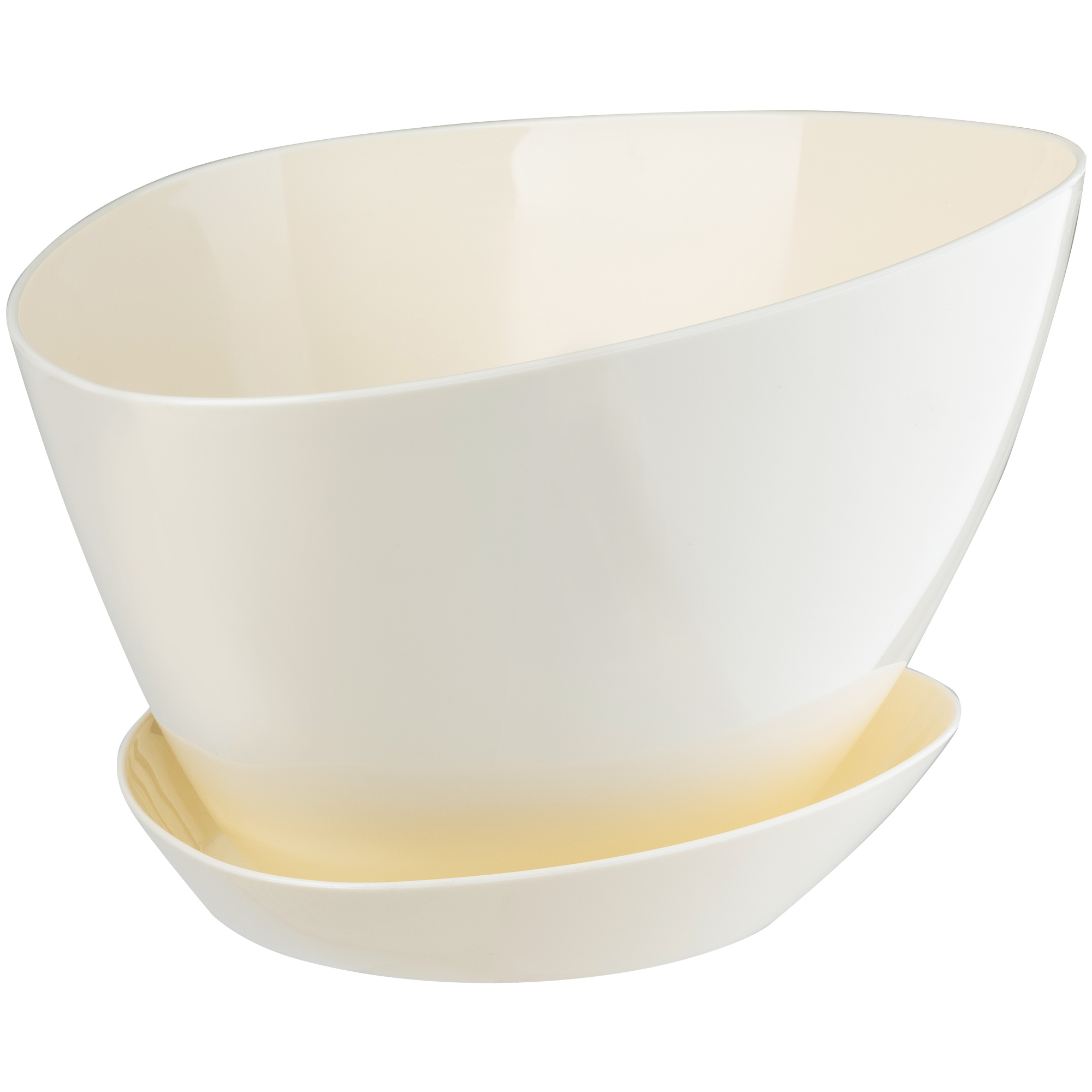 Doniczka trójkątna z podstawką 18 x 12 cm, kremowa