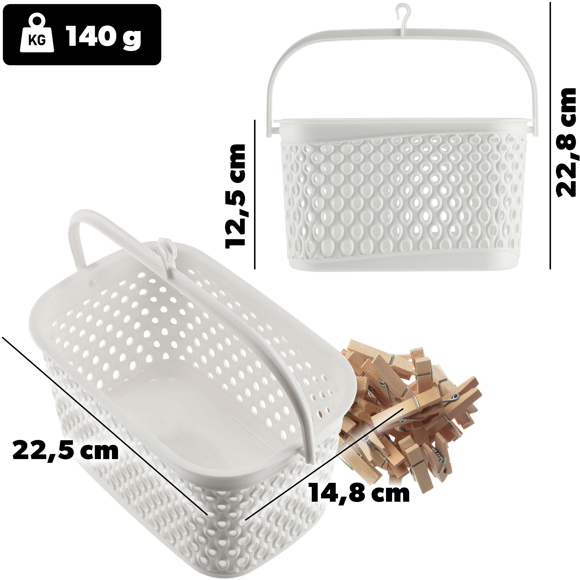 Koszyk na klamerki Jaca biały