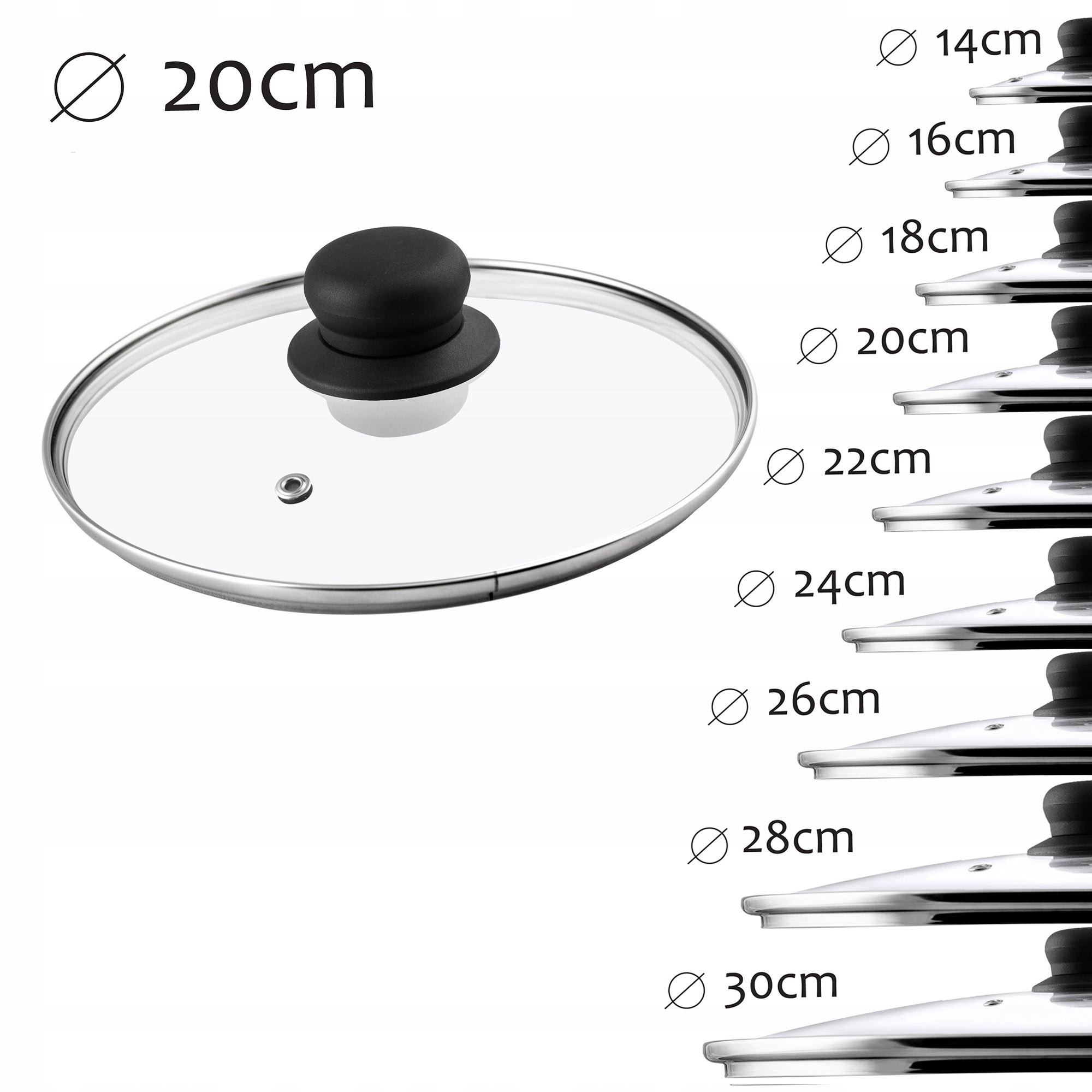 Pokrywa żaroodporna z uchwytem 20 cm, czarna