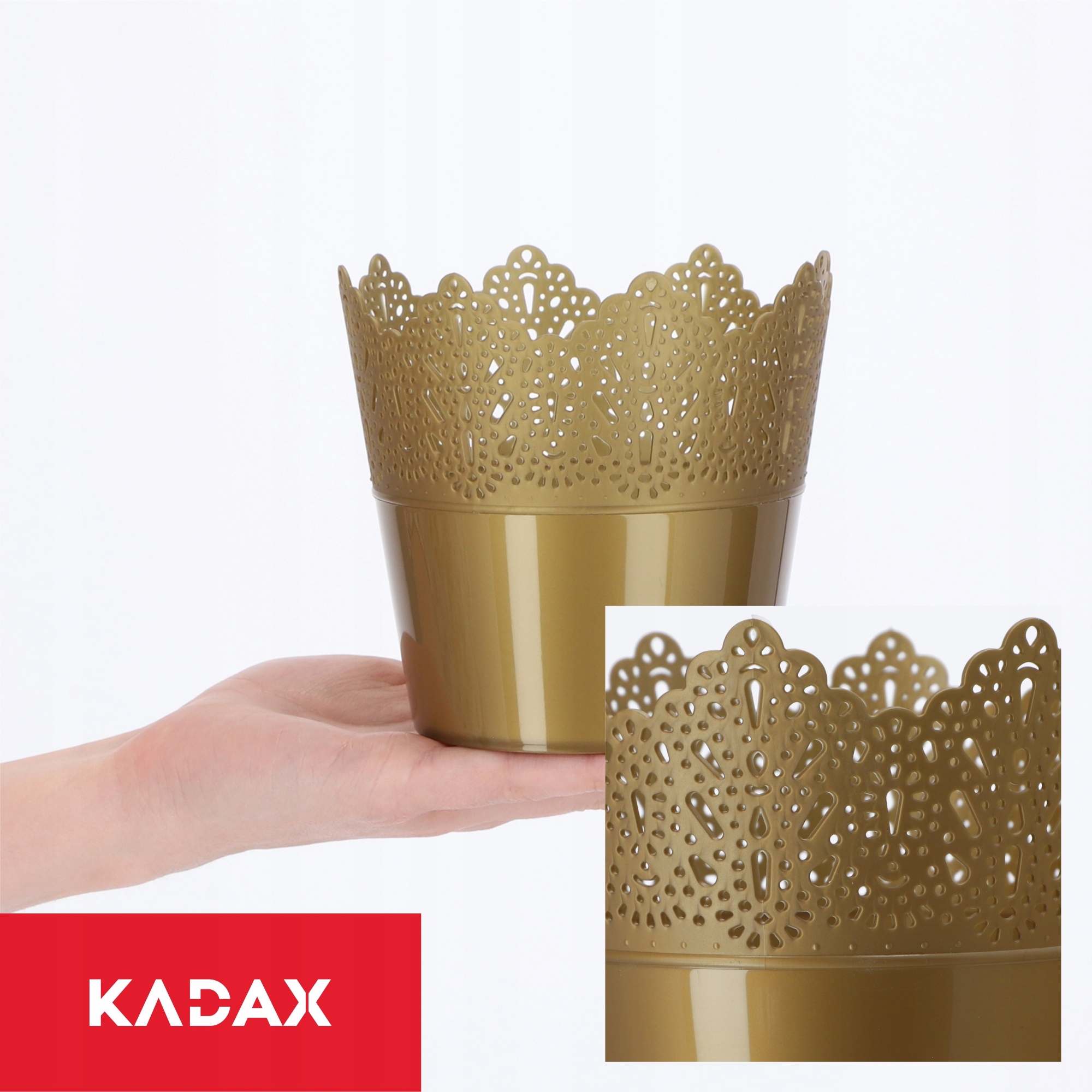 Doniczka Calade na kwiaty z koronką 12 x 11 cm, złota