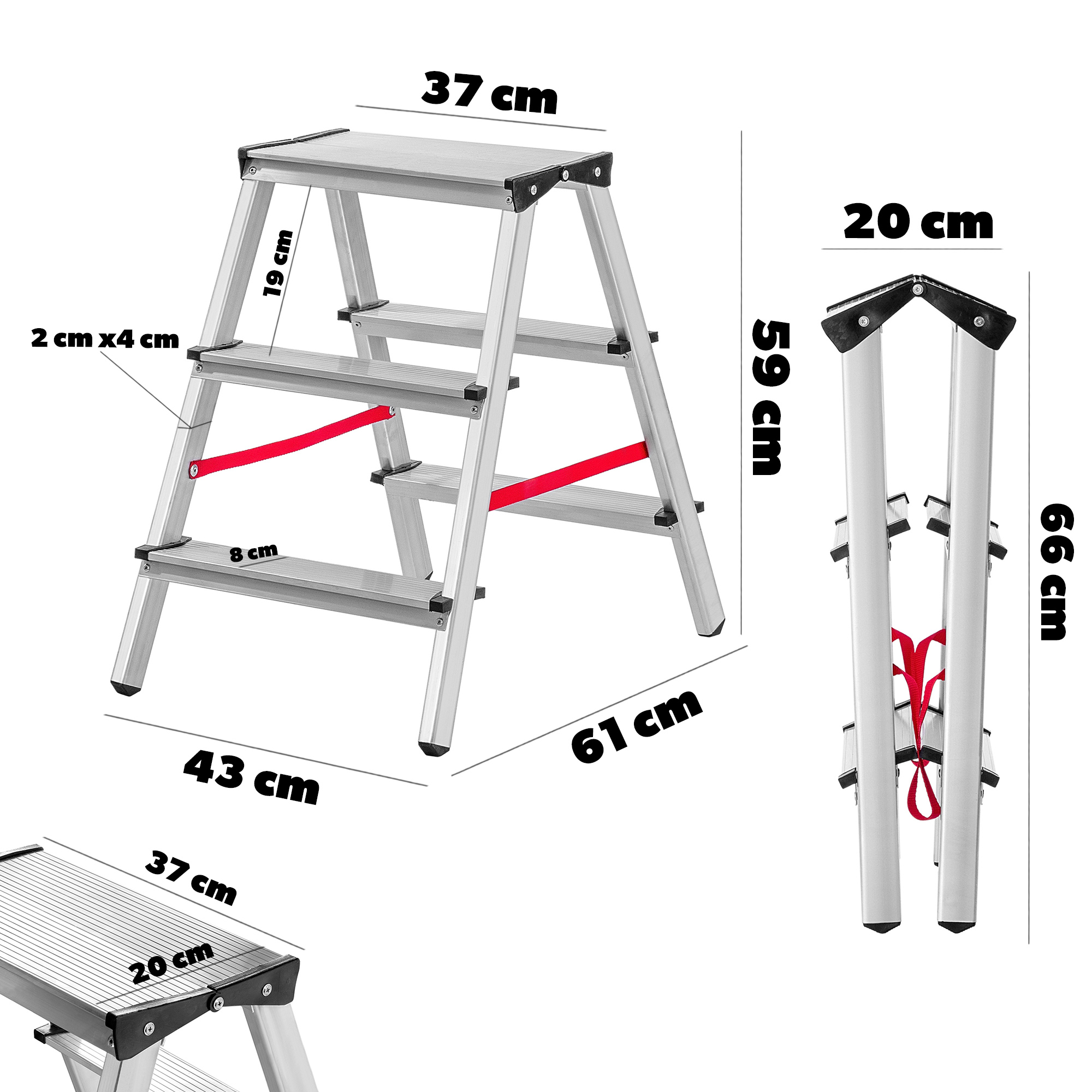 Drabina aluminiowa dwustronna Telti 3 stopnie